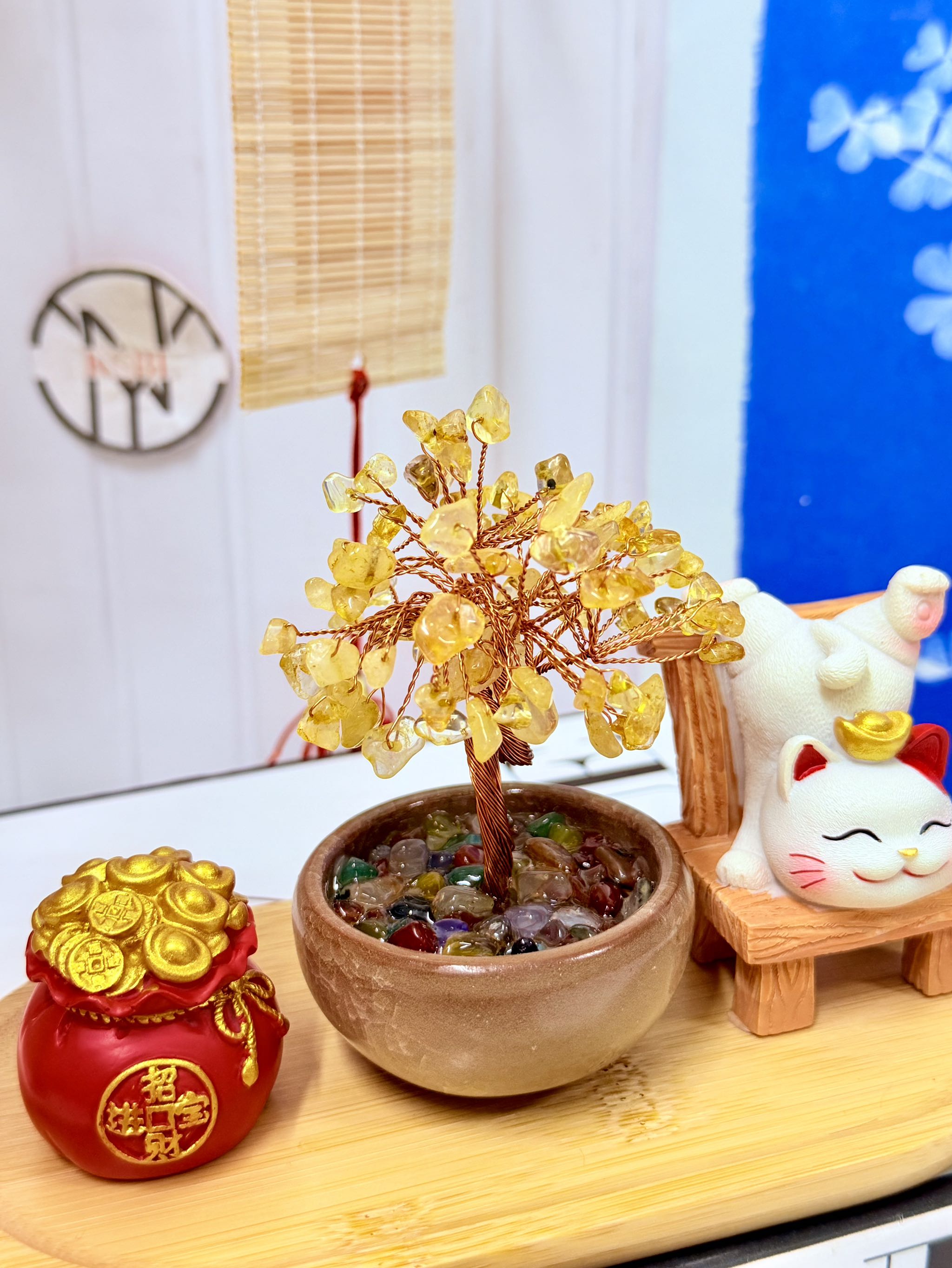 BỘ 4 MÓN CÂY TIỀN PHA LÊ , HỦ VÀNG VÀ MÈO KÈM ĐẾ , PHONG THUỶ MAY MẮN TÀI LỘC (10)