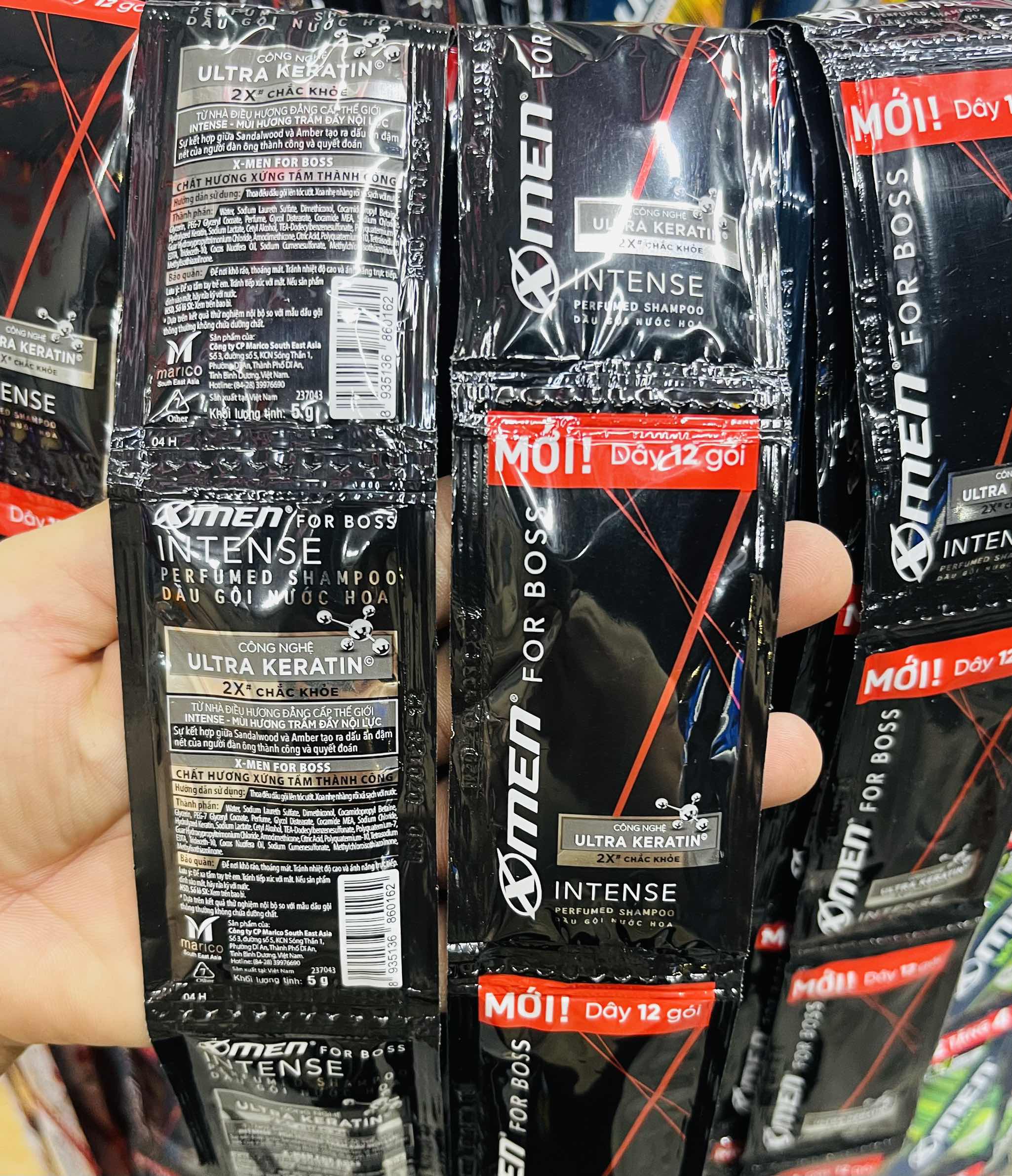 DÂY 12 GÓI DẦU GỘI ĐẦU BOSS INTENSE KARATIN 5G CHÍNH HÃNG (1)