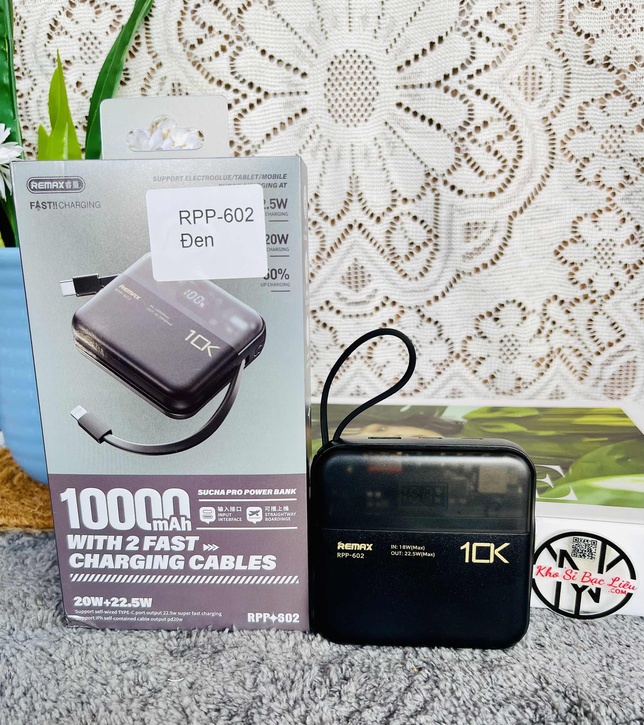 PIN SẠC NHANH 22.5W REMAX RPP-602 10.000MAH DỰ PHÒNG KÈM CÁP LIỀN PIN, TRONG SUỐT LỘ MẠCH CHÍNH HÃNG LOẠI 1 (25) '