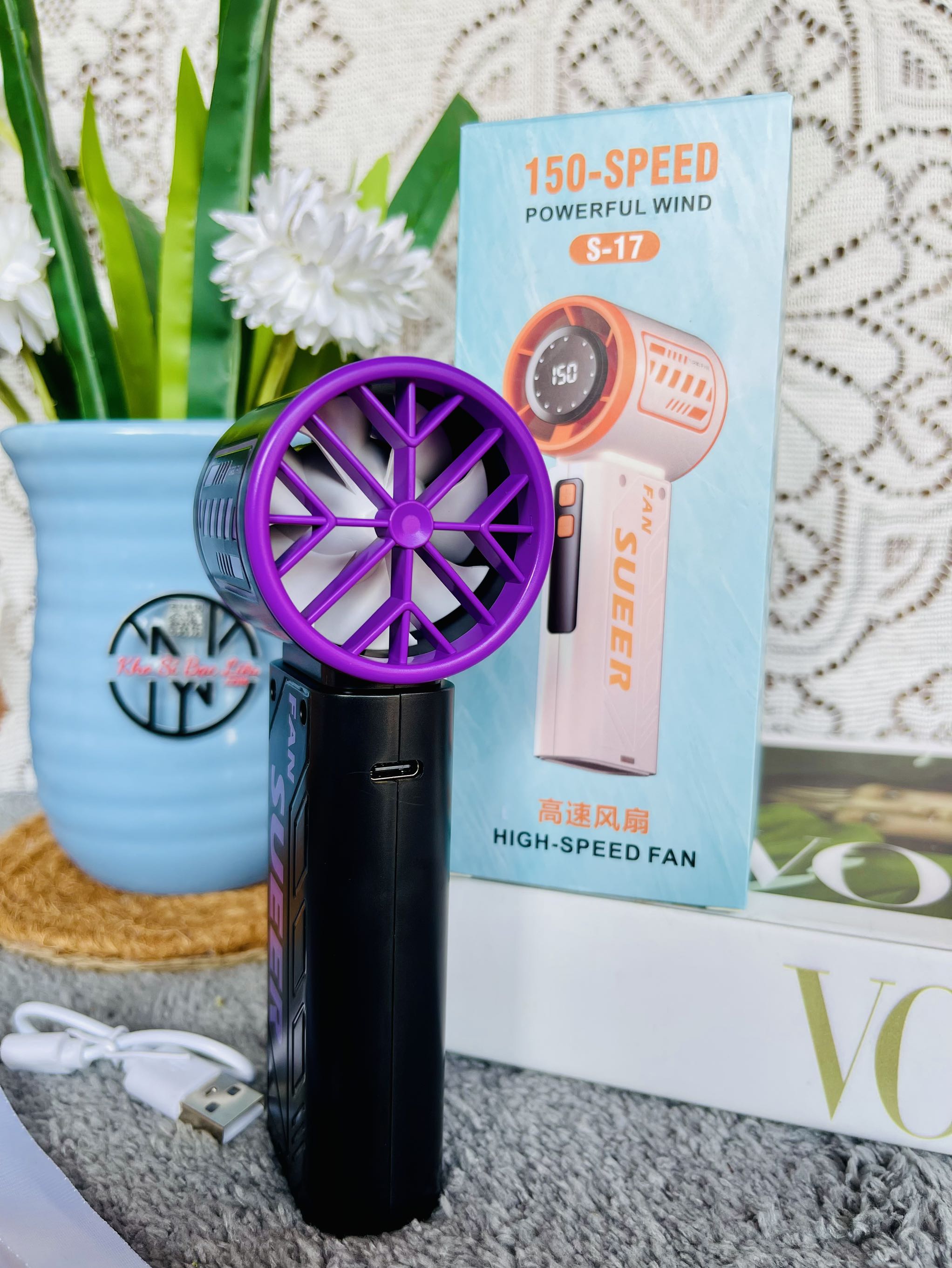 QUẠT CẦM TAY MINI S17 CÓ LED HIỂN THỊ % pin (10)