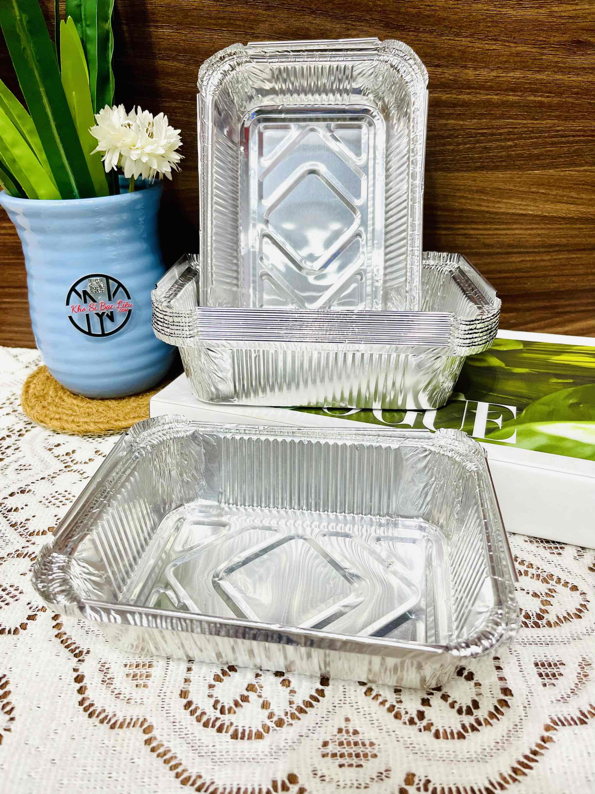 Set 10 Khay Bạc Chữ Nhật Lót Nồi Chiên 700ml (1)