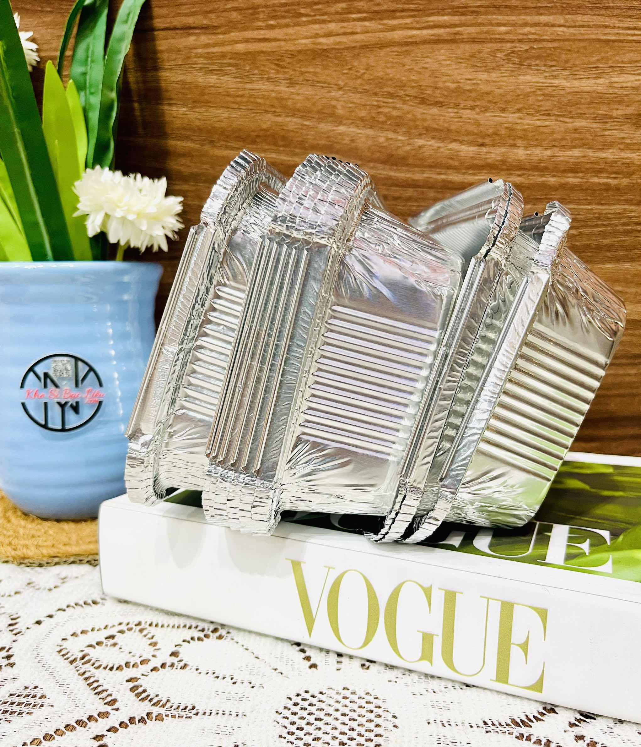 Set 10 Khay Bạc Chữ Nhật Lót Nồi Chiên 700ml (1)