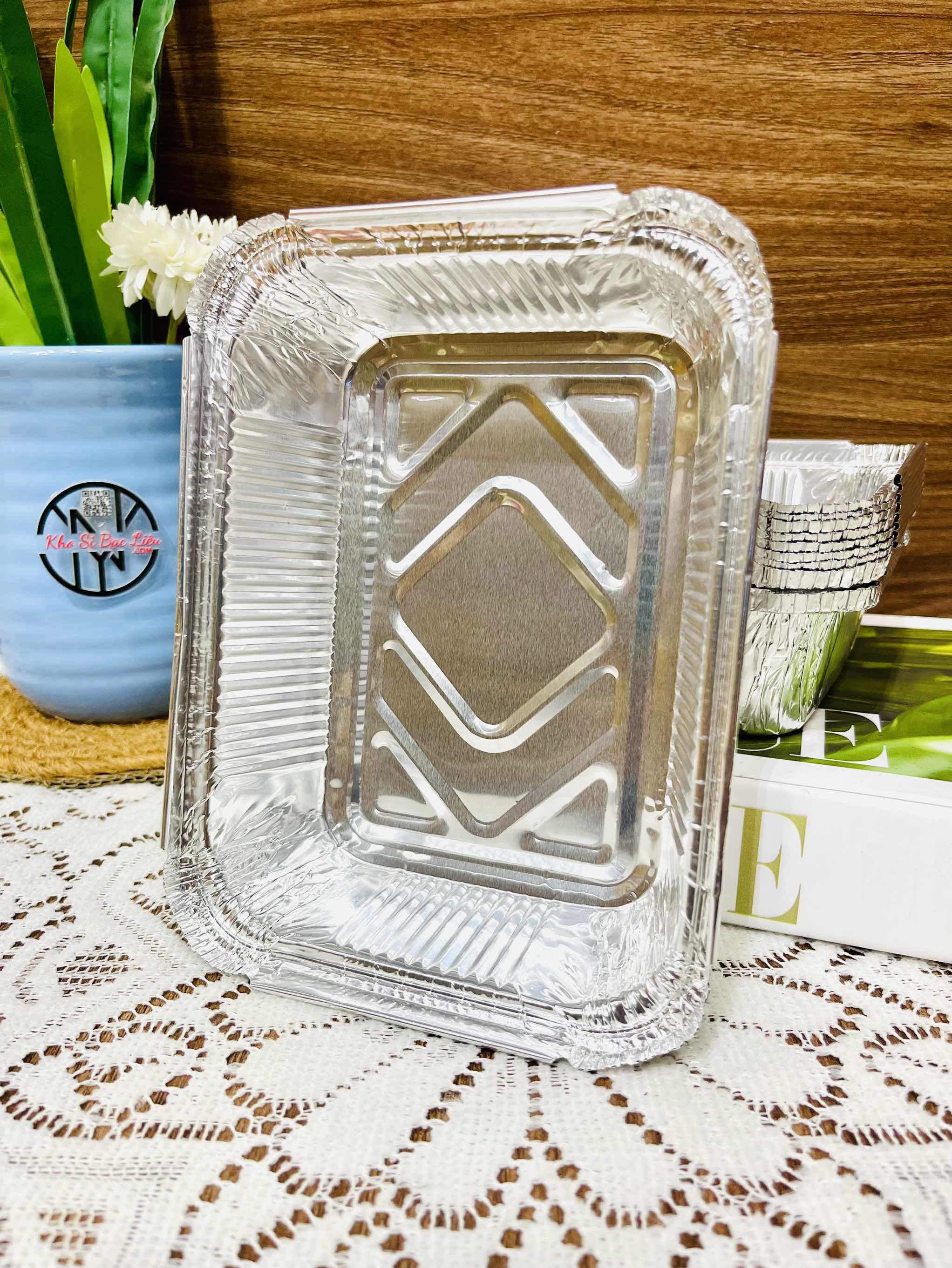 Set 10 Khay Bạc Chữ Nhật Lót Nồi Chiên 700ml (1)