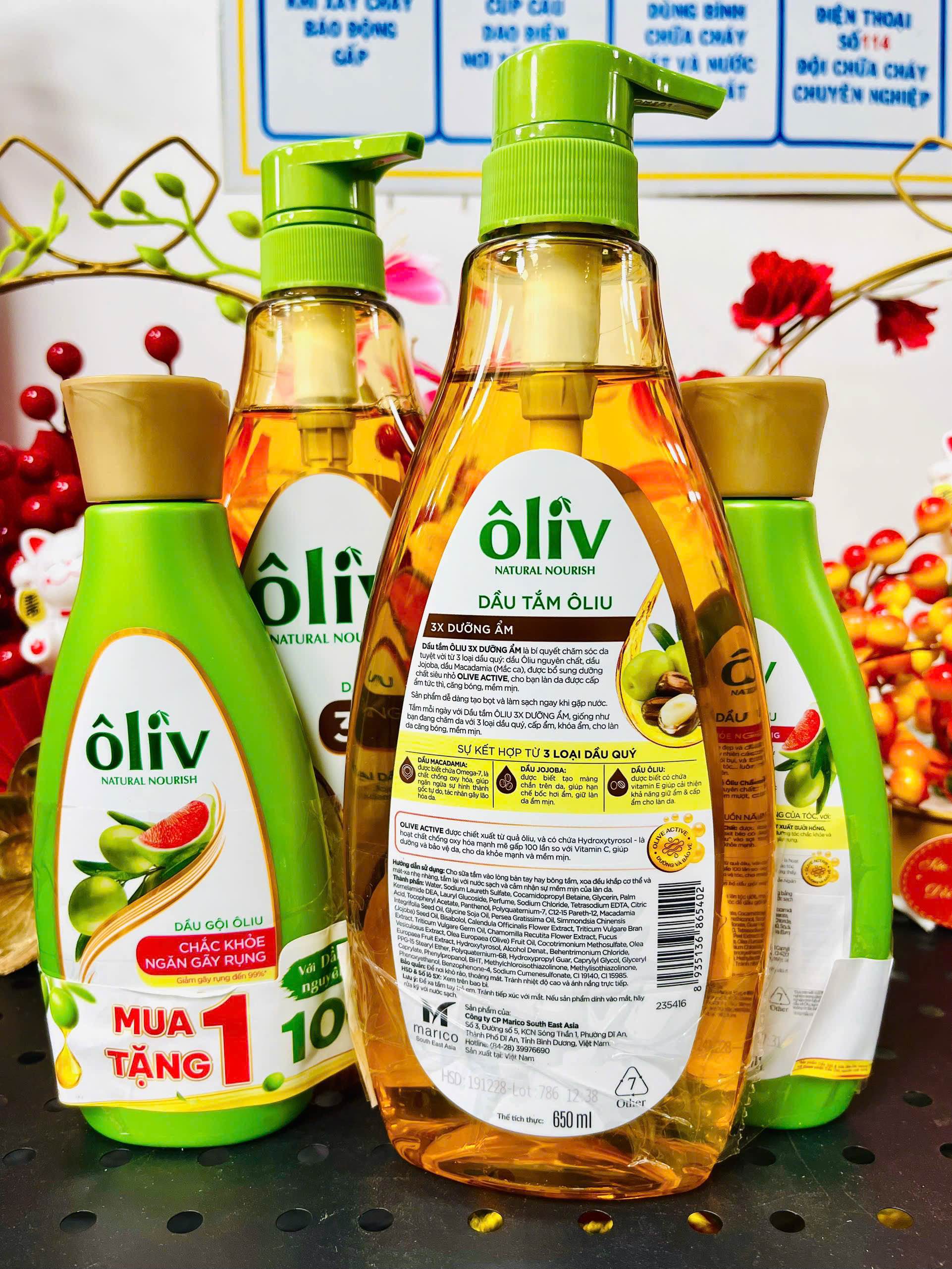 DẦU TẮM OLIU DƯỠNG ẨM 3X 650ML TẶNG DẦU GỘI OLIU 250ML