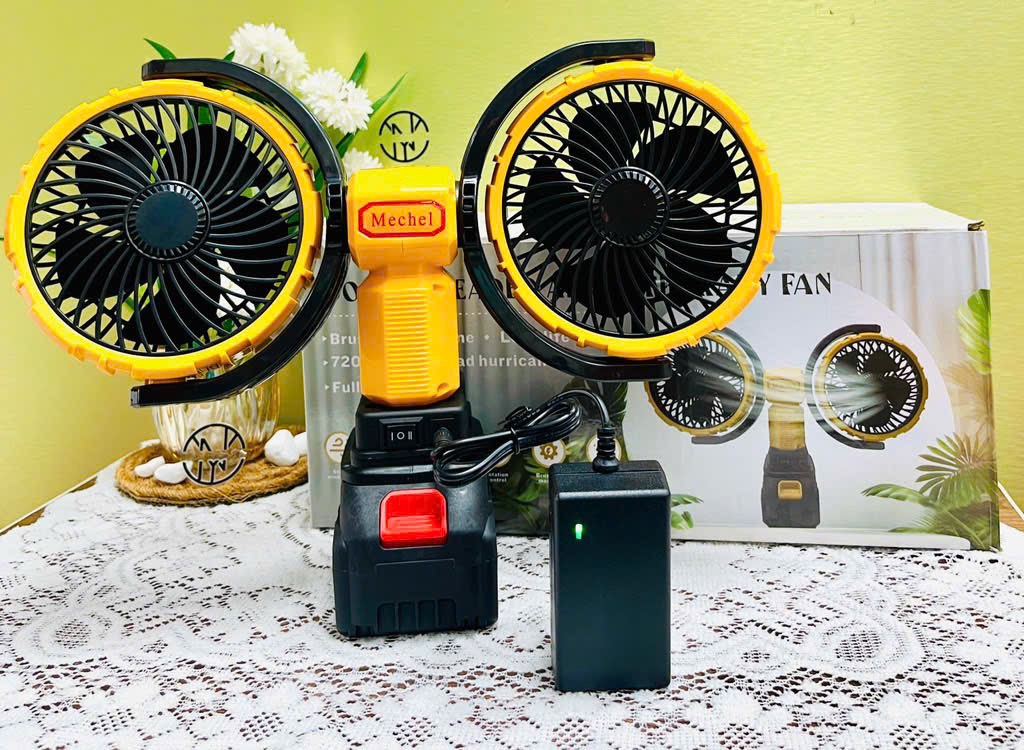 QUẠT TÍCH ĐIỆN ĐÔI DÙNG PIN MÁY KHOAN PHỔ THÔNG LOẠI XỊN CÓ LỖ CẮM SẠC TRỰC TIẾP (30)