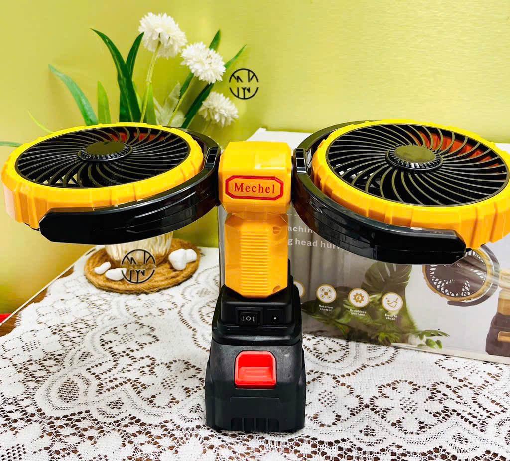 QUẠT TÍCH ĐIỆN ĐÔI DÙNG PIN MÁY KHOAN PHỔ THÔNG LOẠI XỊN CÓ LỖ CẮM SẠC TRỰC TIẾP (30)