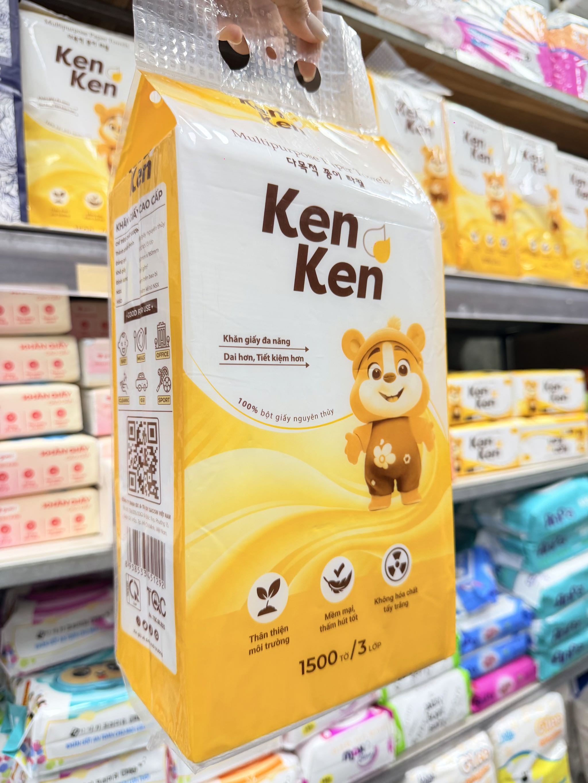 KM KHĂN GIẤY KENKEN CHÍNH HÃNG, GIẤY RÚT TREO TƯỜNG 1500 TỜ (2) (thùng 16b)
