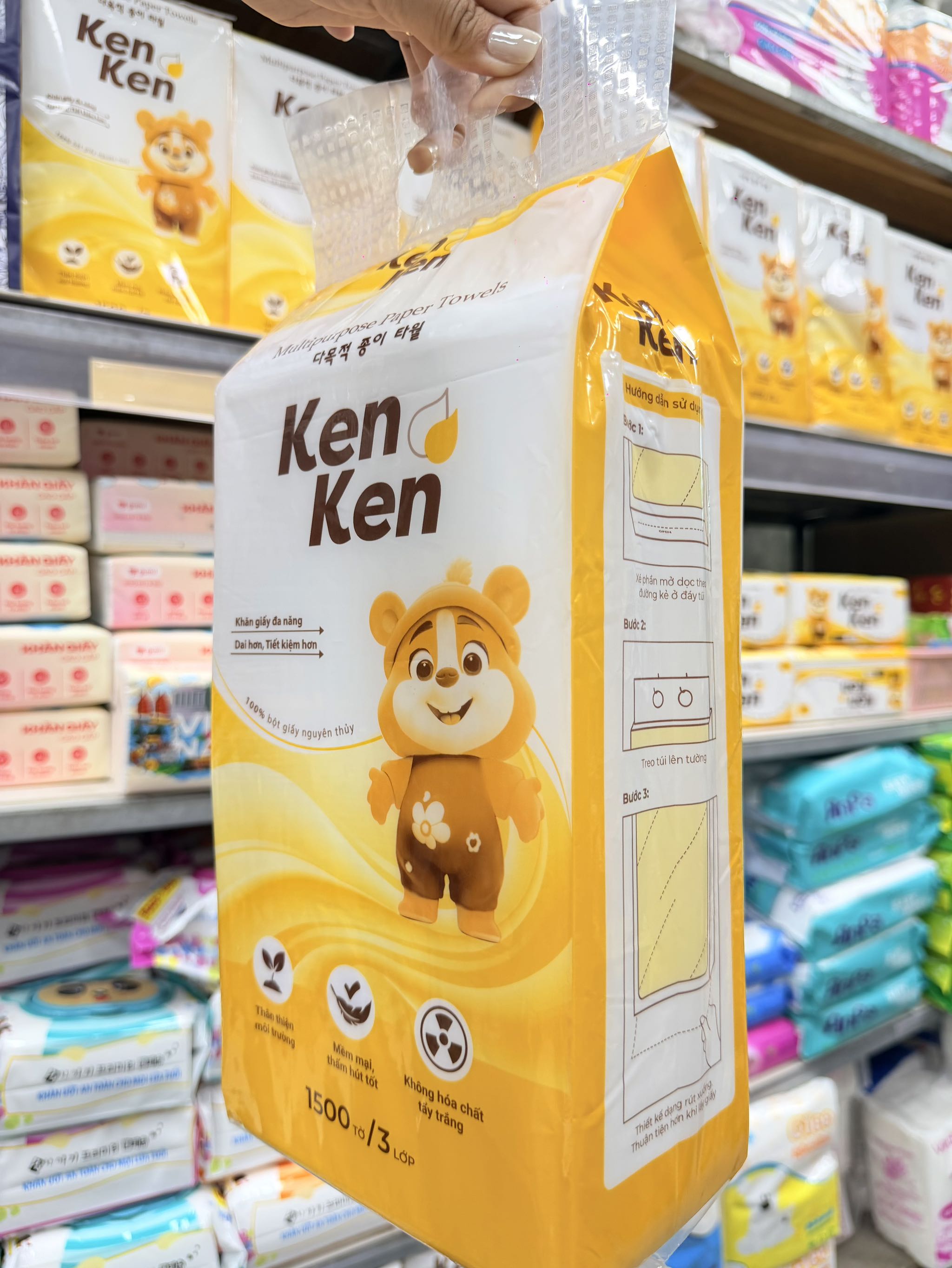 KM KHĂN GIẤY KENKEN CHÍNH HÃNG, GIẤY RÚT TREO TƯỜNG 1500 TỜ (2) (thùng 16b)