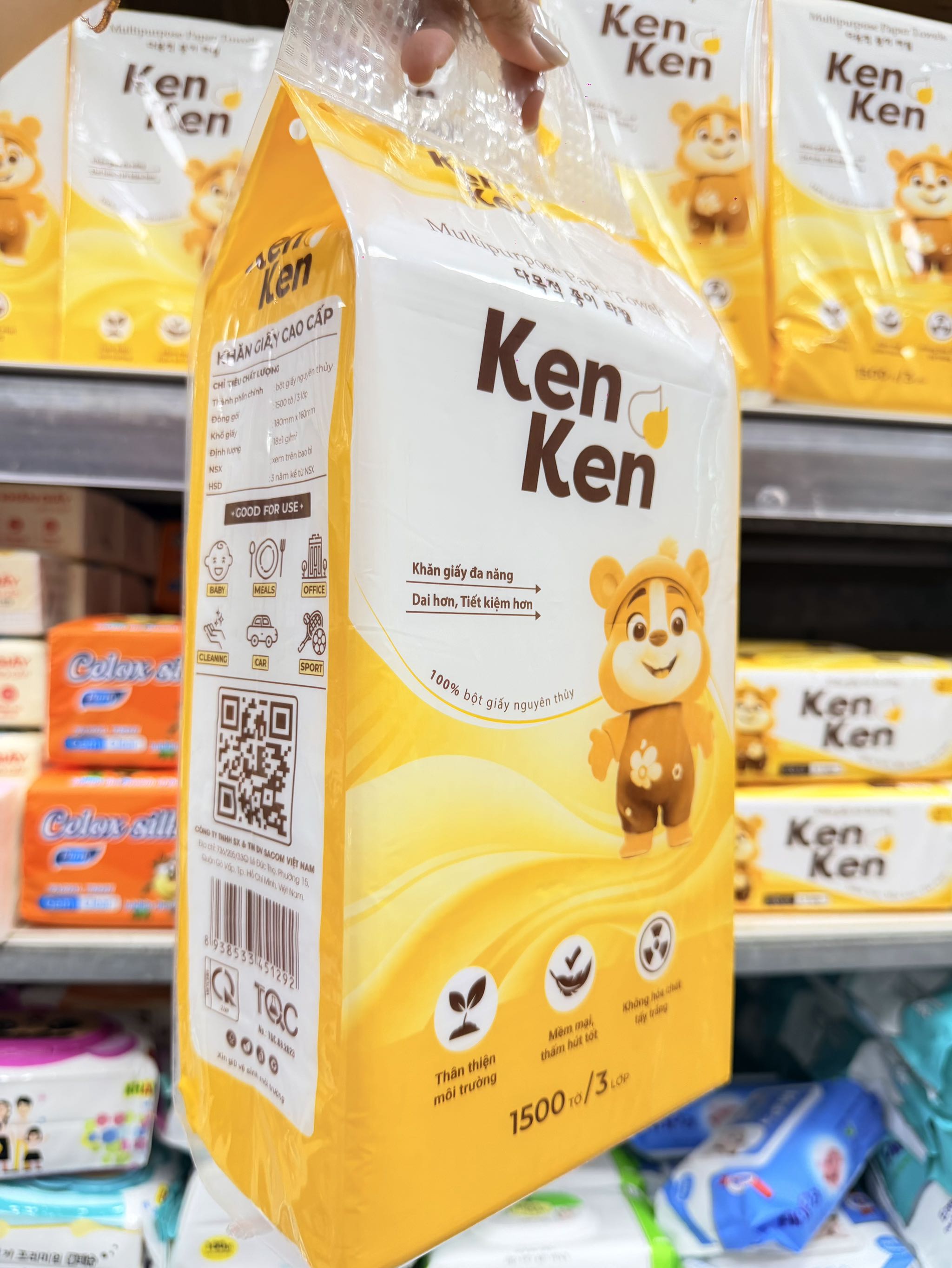 KM KHĂN GIẤY KENKEN CHÍNH HÃNG, GIẤY RÚT TREO TƯỜNG 1500 TỜ (2) (thùng 16b)