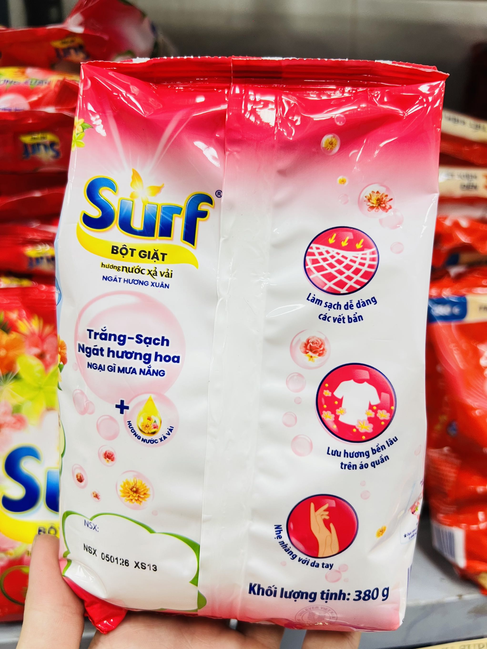 TÚI BỘT GIẶT SURF 380g HƯƠNG NƯỚC XẢ VẢI NGÁT HƯƠNG XUÂN (1)