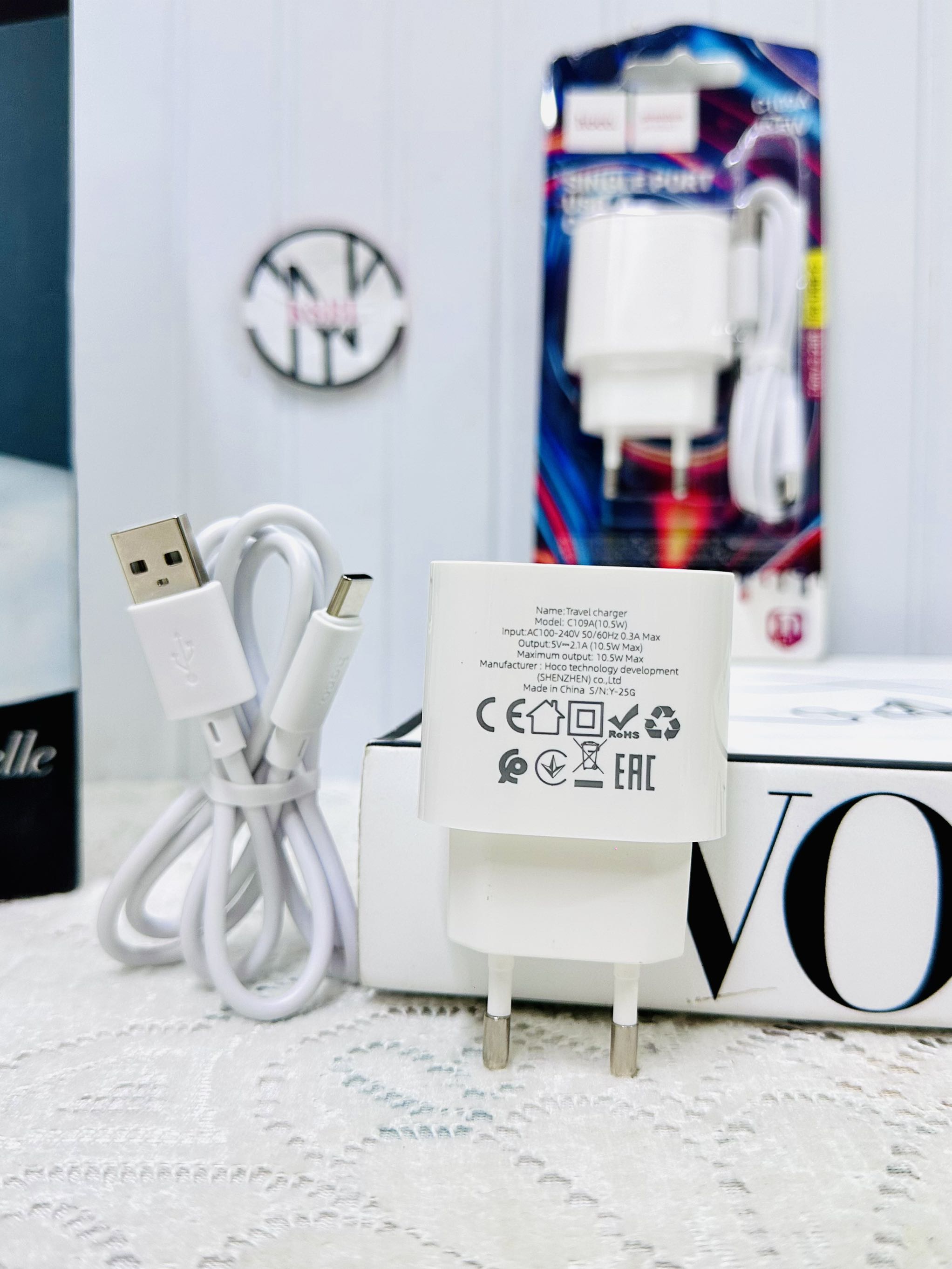 Bộ sạc 10.5W HOCO C109A (TypeC 10.5W) cóc 1 cổng USB kèm cáp usb ra Type C chính hãng (4)