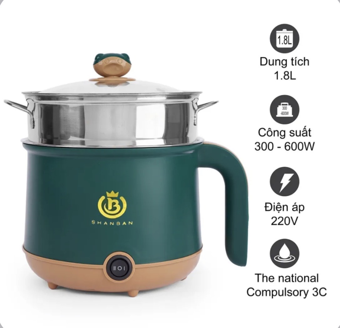 CA NẤU MÌ LẨU ĐIỆN SHANBAN MINI 18cm CÓ LỒNG HẤP (8)