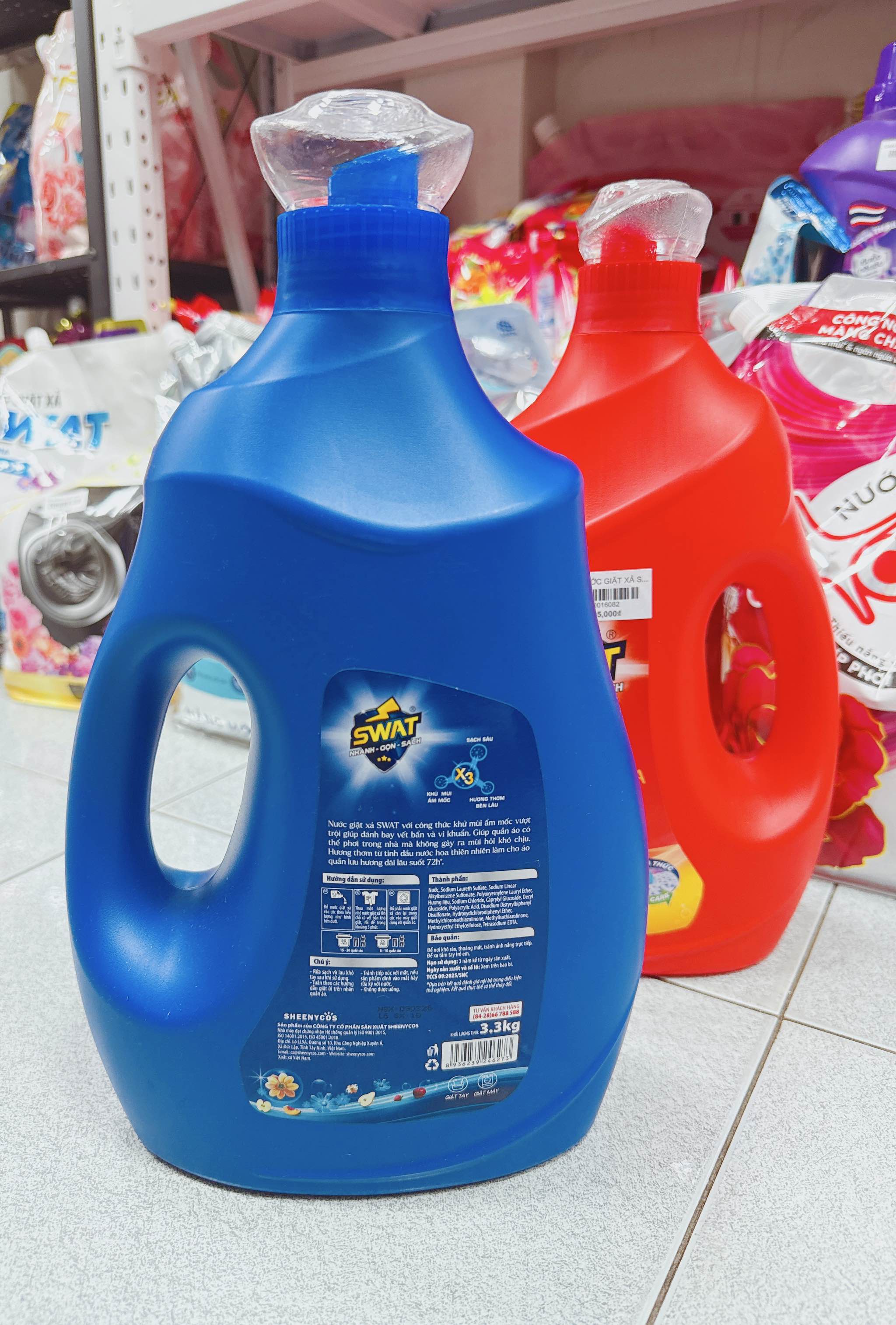 CAN NƯỚC GIẶT XẢ SWAT 3,3Kg (Dưỡng Vải Chống Nhăn, Phơi Trong Nhà)