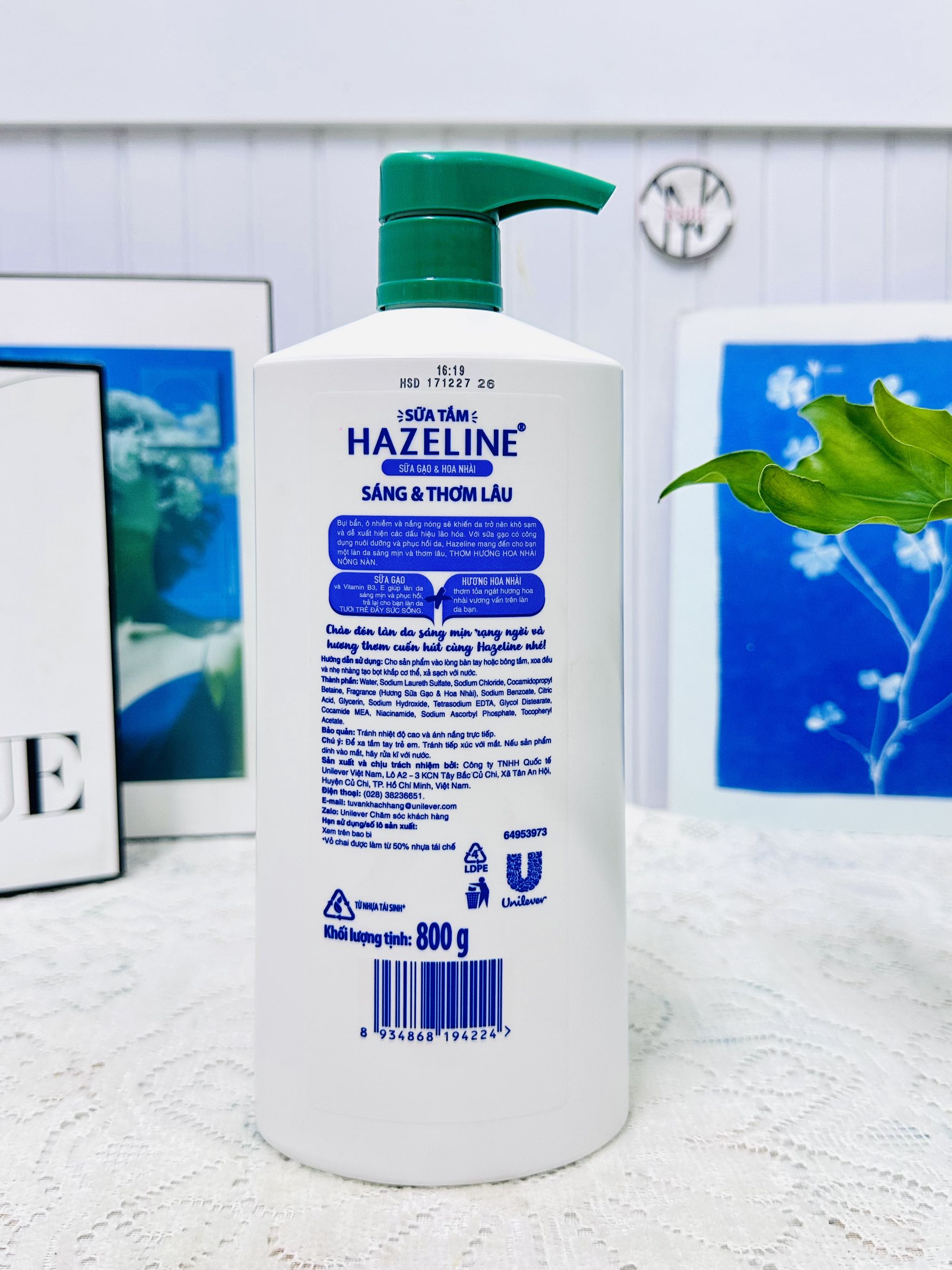 Sữa Tắm HAZELINE Hương SỮA GẠO HOA Nhài 3X 800g (KO ÁP DỤNG GIẢM 10% TTĐ)