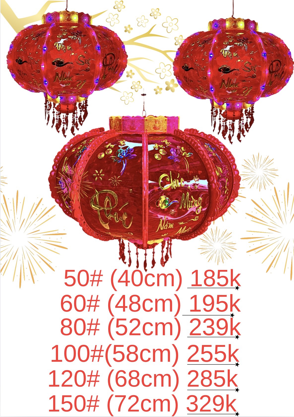 ĐÈN LỒNG ĐIỆN XOAY SIZE 50# ( ĐK 40cm) LOẠI 1 - TẾT