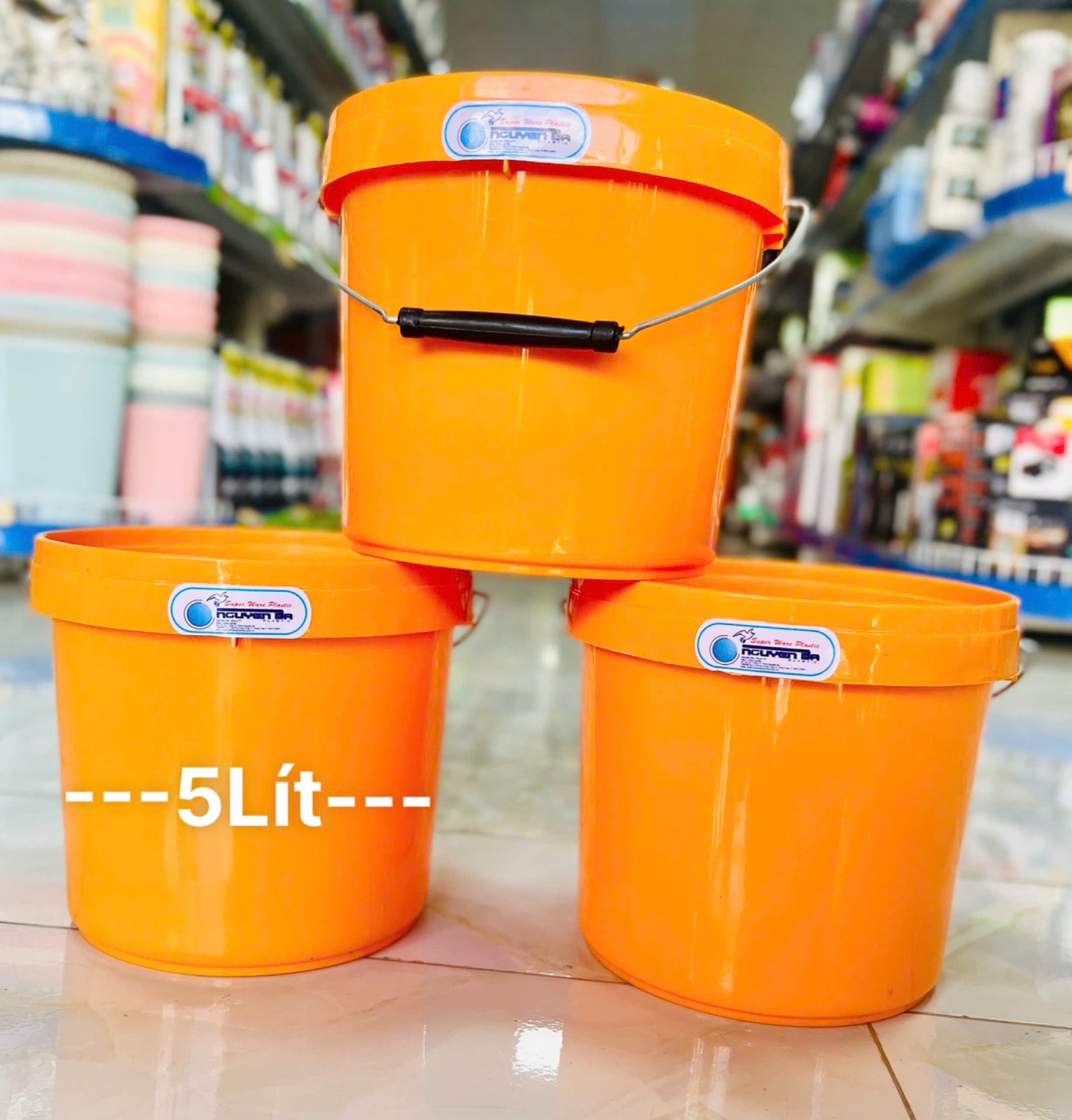 Thùng Bê, Xô Nhựa Vàng 5L Nguyên Ba , Dầy Nặng (2)