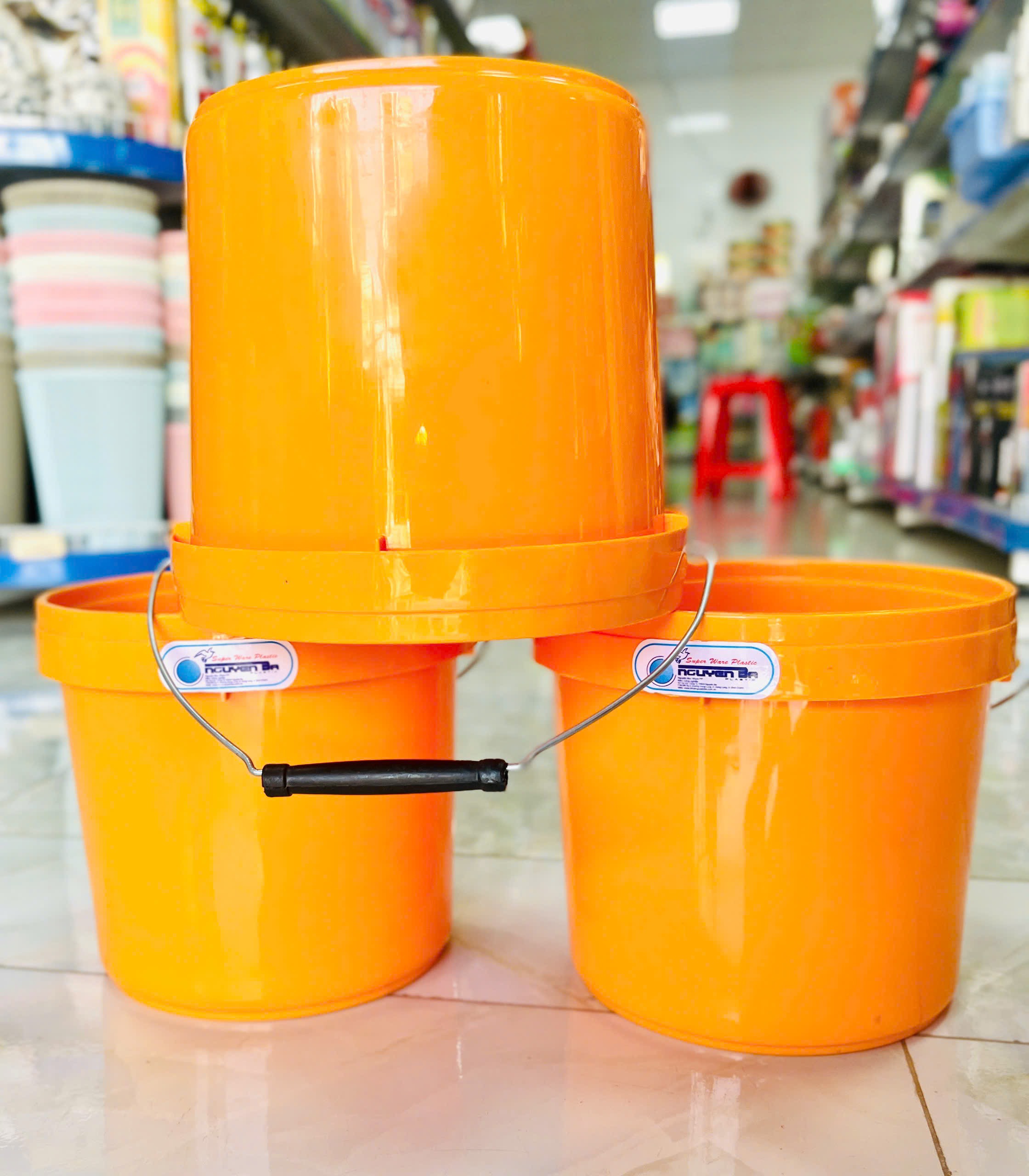 Thùng Bê, Xô Nhựa Vàng 5L Nguyên Ba , Dầy Nặng (2)