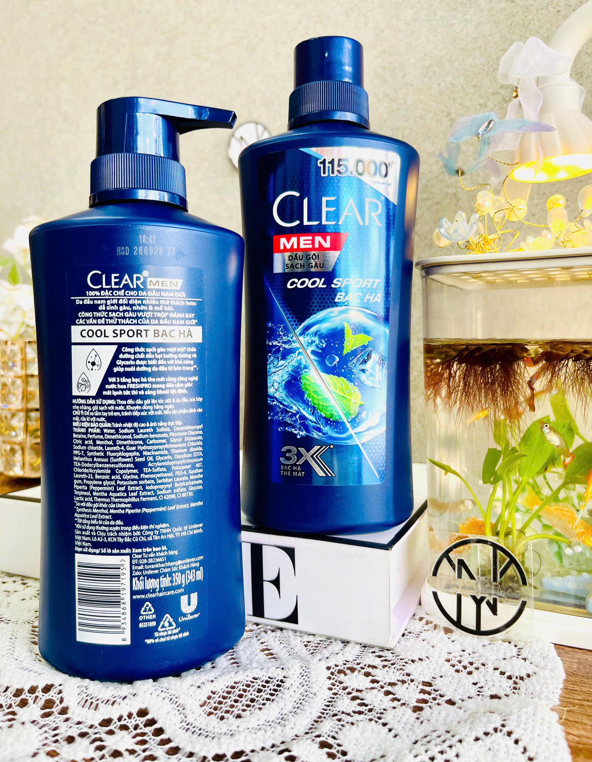 CHAI DẦU GỘI CLEAR MEN 350g BẠC HÀ 3X SẠCH GẦU (5)