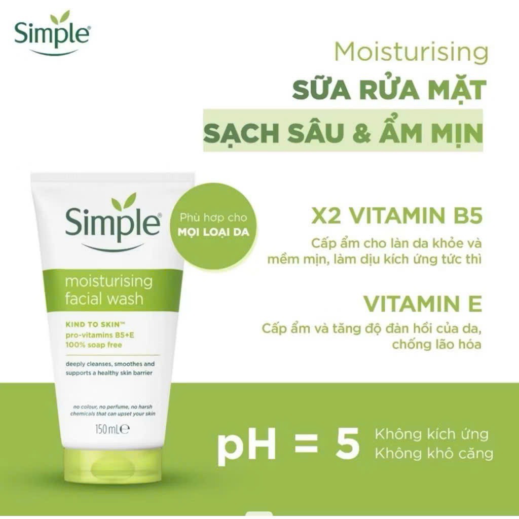 KM SỮA RỬA MẶT SIMPLE TRẮNG ĐỤC 150ml CHO DA THƯỜNG CẤP ẨM + TẶNG 1 TẨY TRANG 200ml (Ko áp dụng giảm 10)