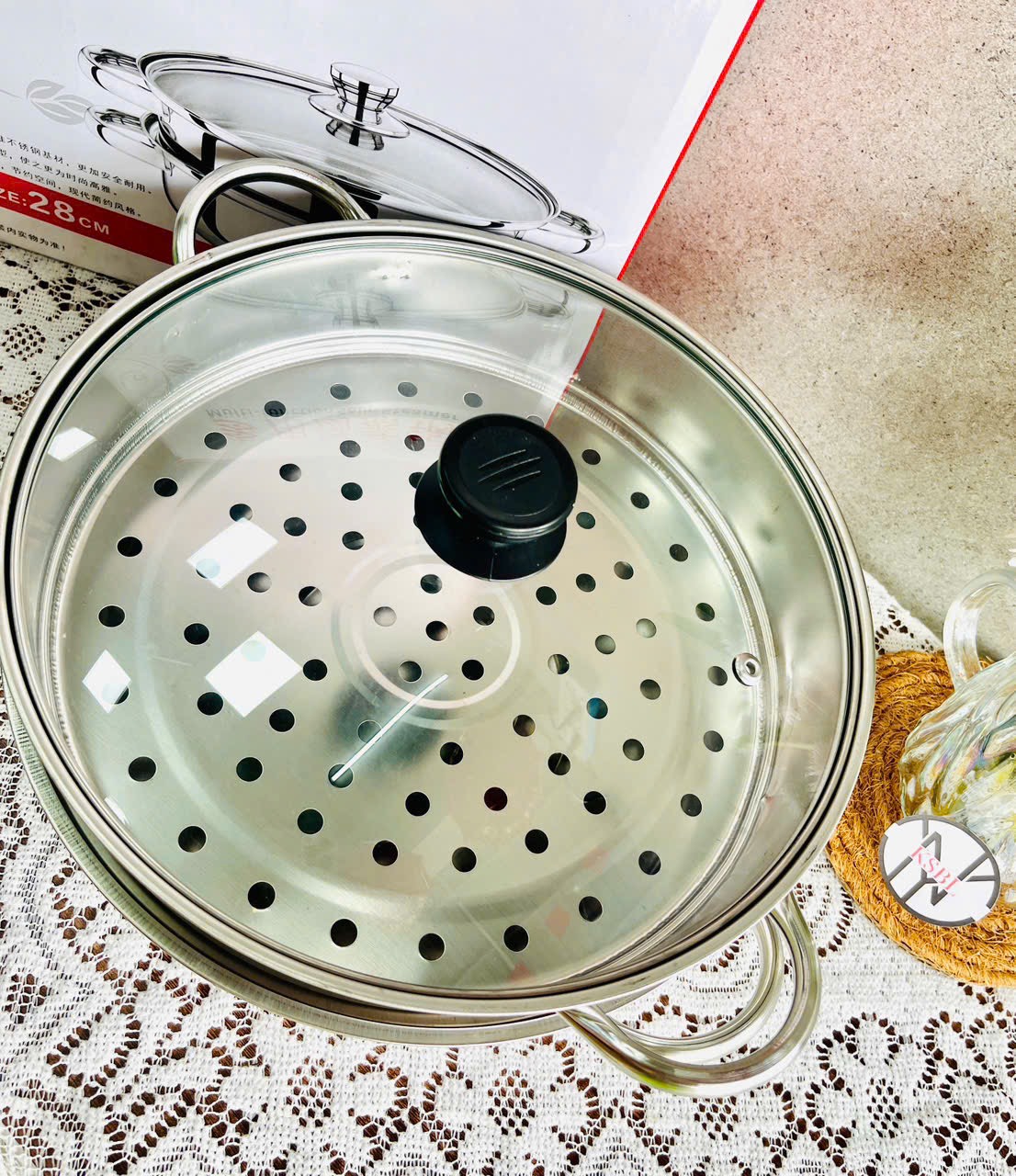 Nồi Hấp 2 Tầng inox Size 28cm Full Box (4) '