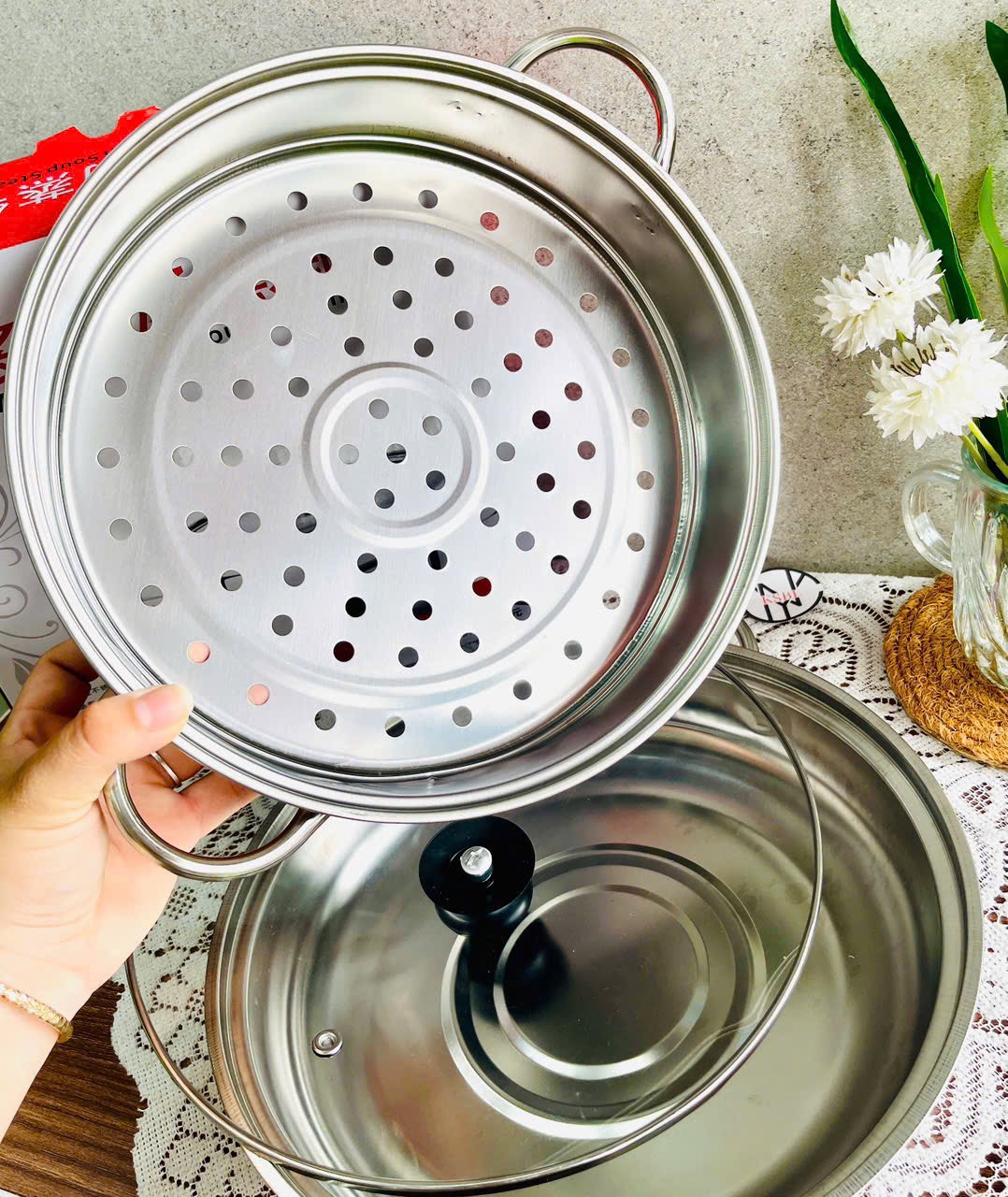 Nồi Hấp 2 Tầng inox Size 28cm Full Box (4) '