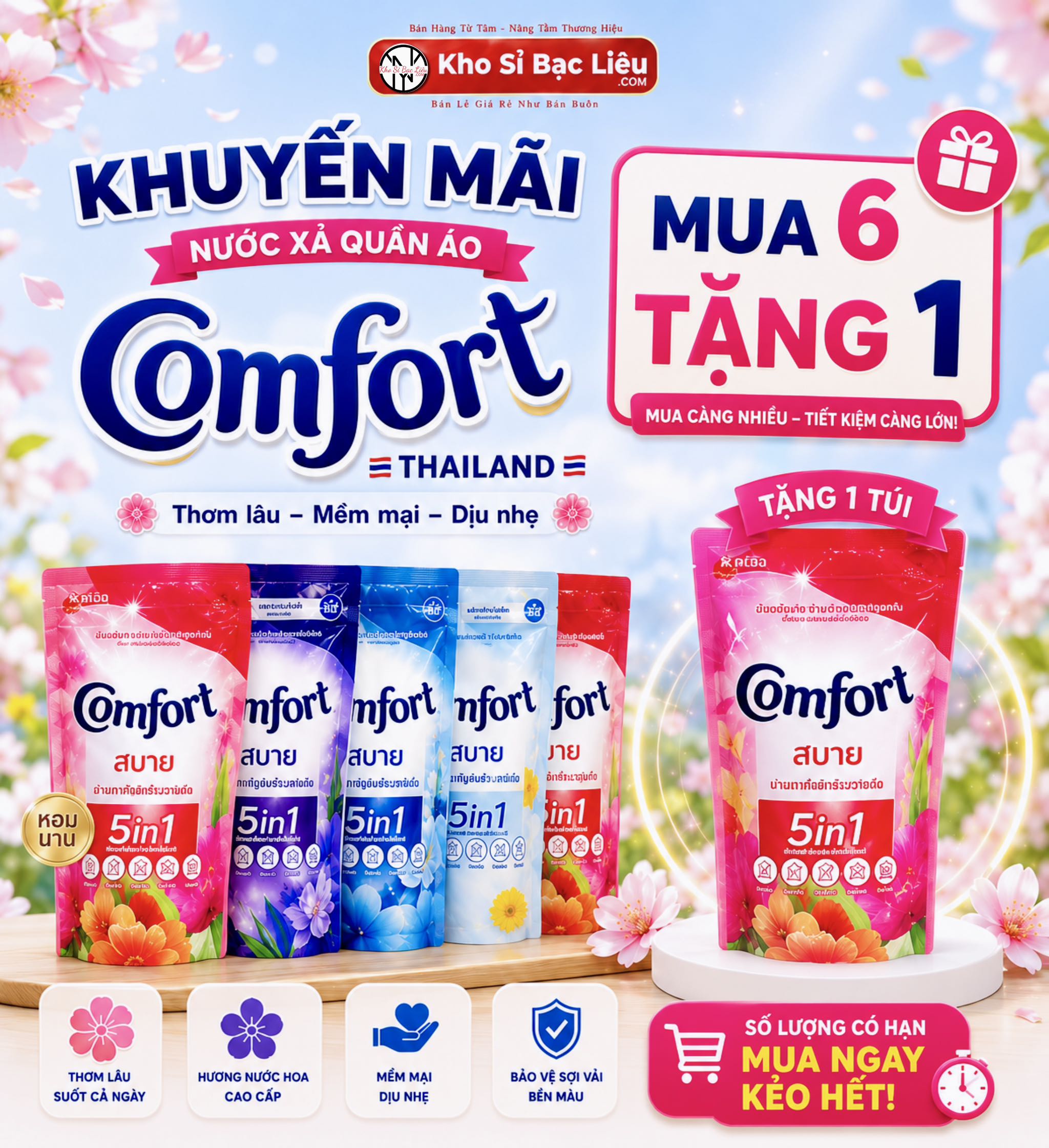 KM NƯỚC XẢ QUẦN ÁO COMFOR THAILAND FULL VAT ( MUA 6 TẶNG 1) (2) '