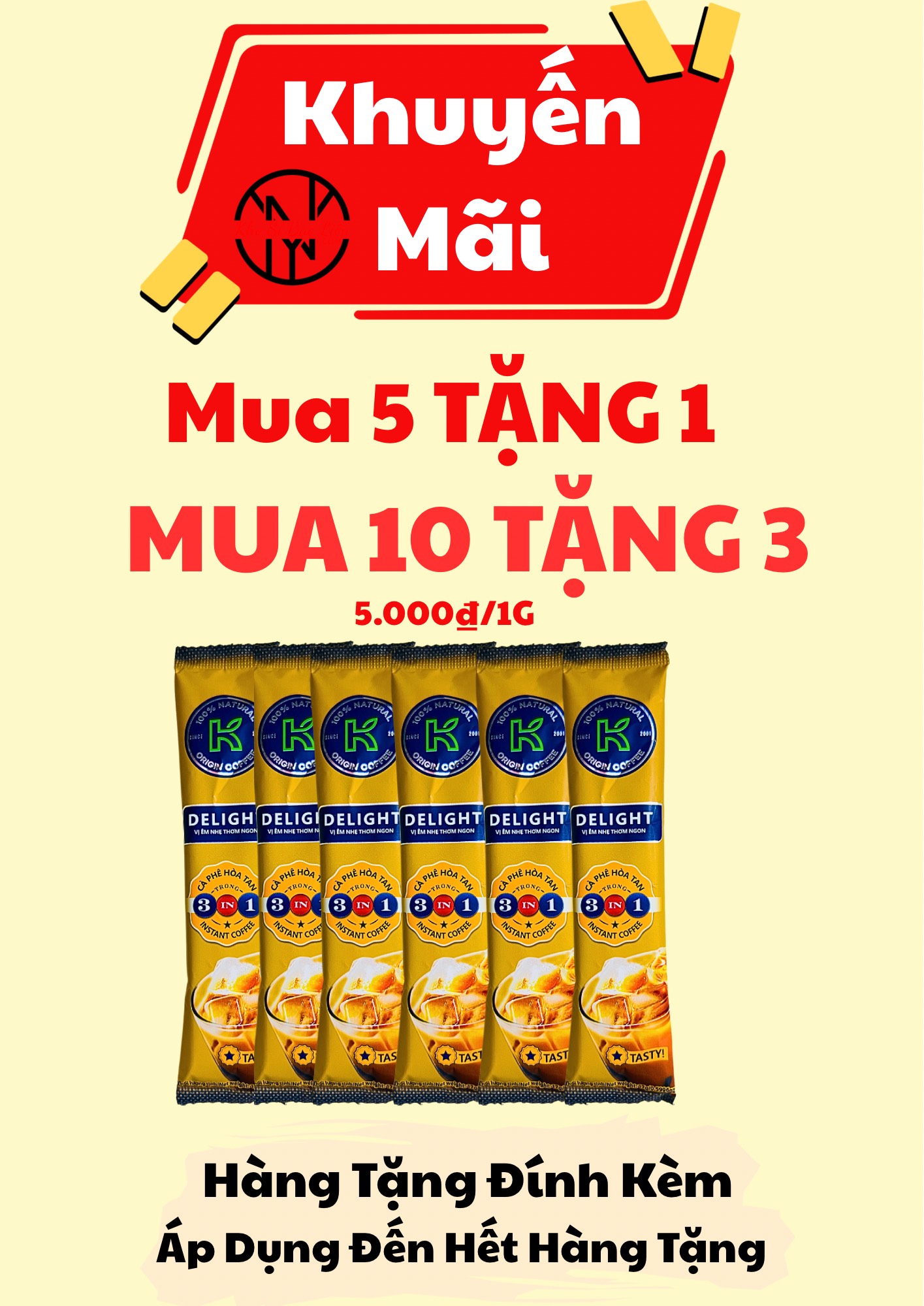 KM GÓI CAFE K LOẠI CÀ PHÊ SỮA CHÍNH HÃNG 17g  (MUA 5 TẶNG 1 MUA 10 TẶNG 3)