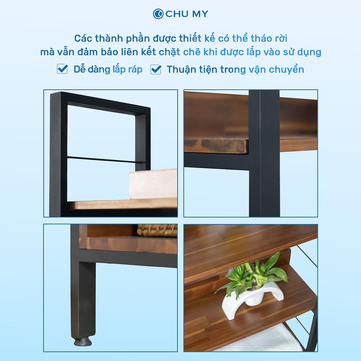 Kệ trang trí 5 tầng CHU MY khung thép sơn tĩnh điện, mặt ván gỗ tràm tự nhiên dày 17cm, trọng lượng 25.5KG - Hình ảnh 6