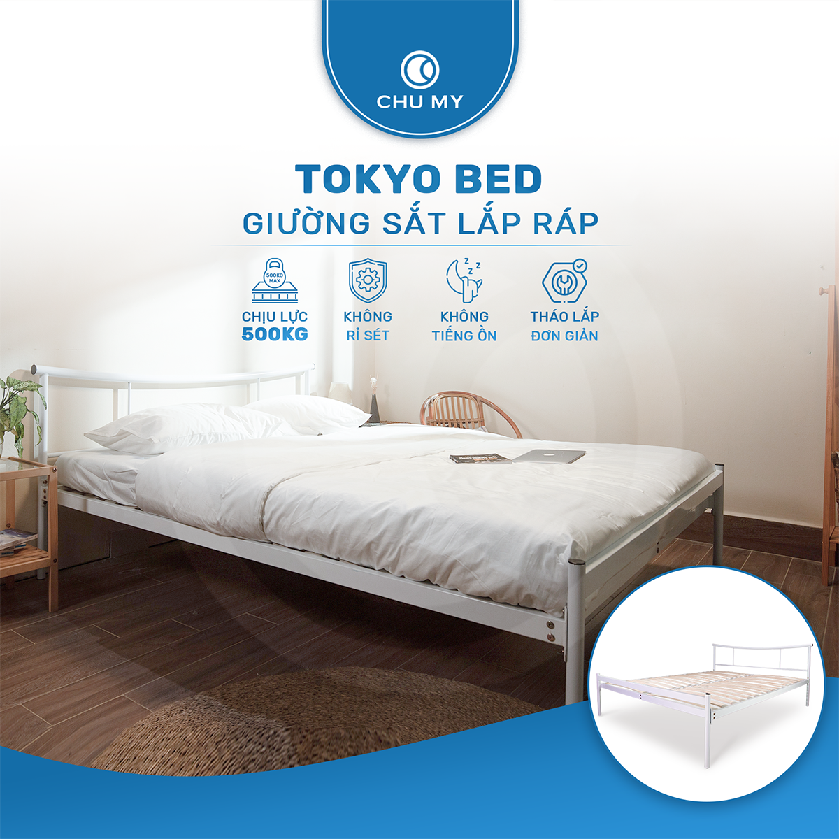 Giường sắt TOKYO CHU MY kiểu Nhật - Sơn tĩnh điện, lắp ráp nhanh - Hình ảnh 2