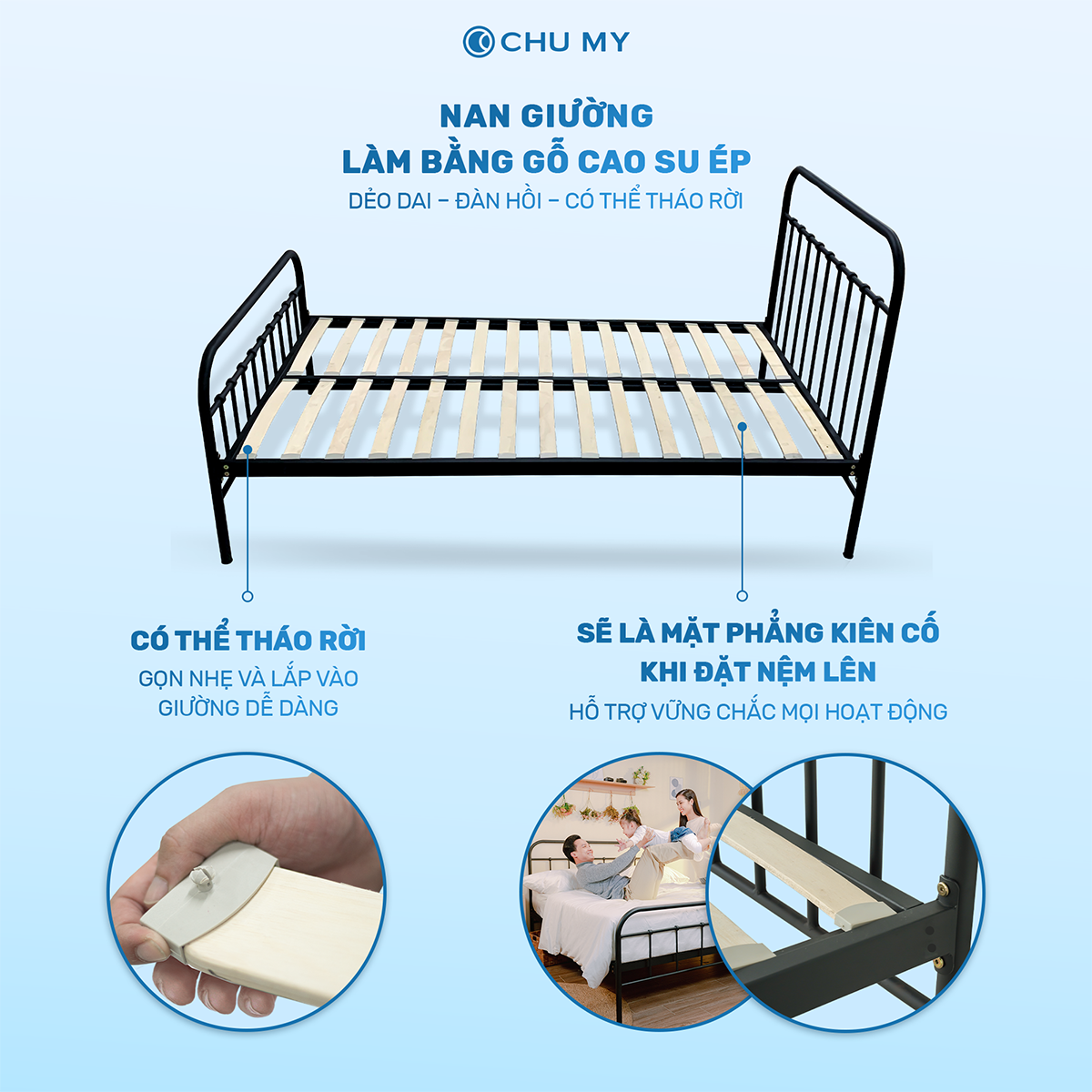 Giường sắt lắp ráp CHUMY WILLOW sơn tĩnh điện, khung thép ống, màu đen nhám/trắng bóng - Hình ảnh 4