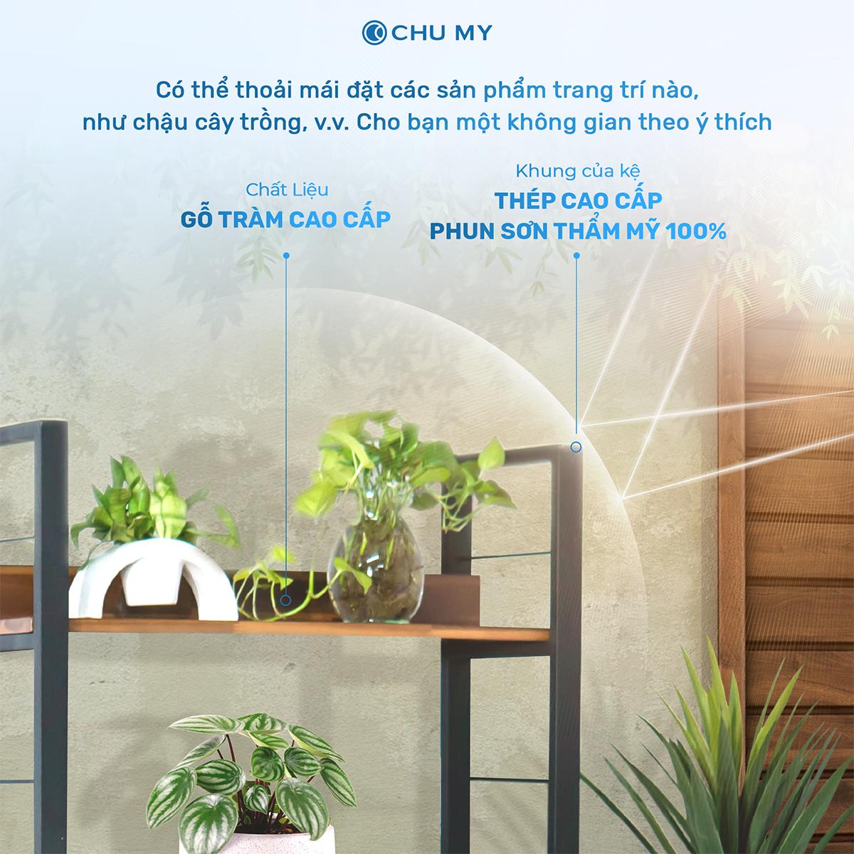 Kệ trang trí 5 tầng CHU MY khung thép sơn tĩnh điện, mặt ván gỗ tràm tự nhiên dày 17cm, trọng lượng 25.5KG - Hình ảnh 3