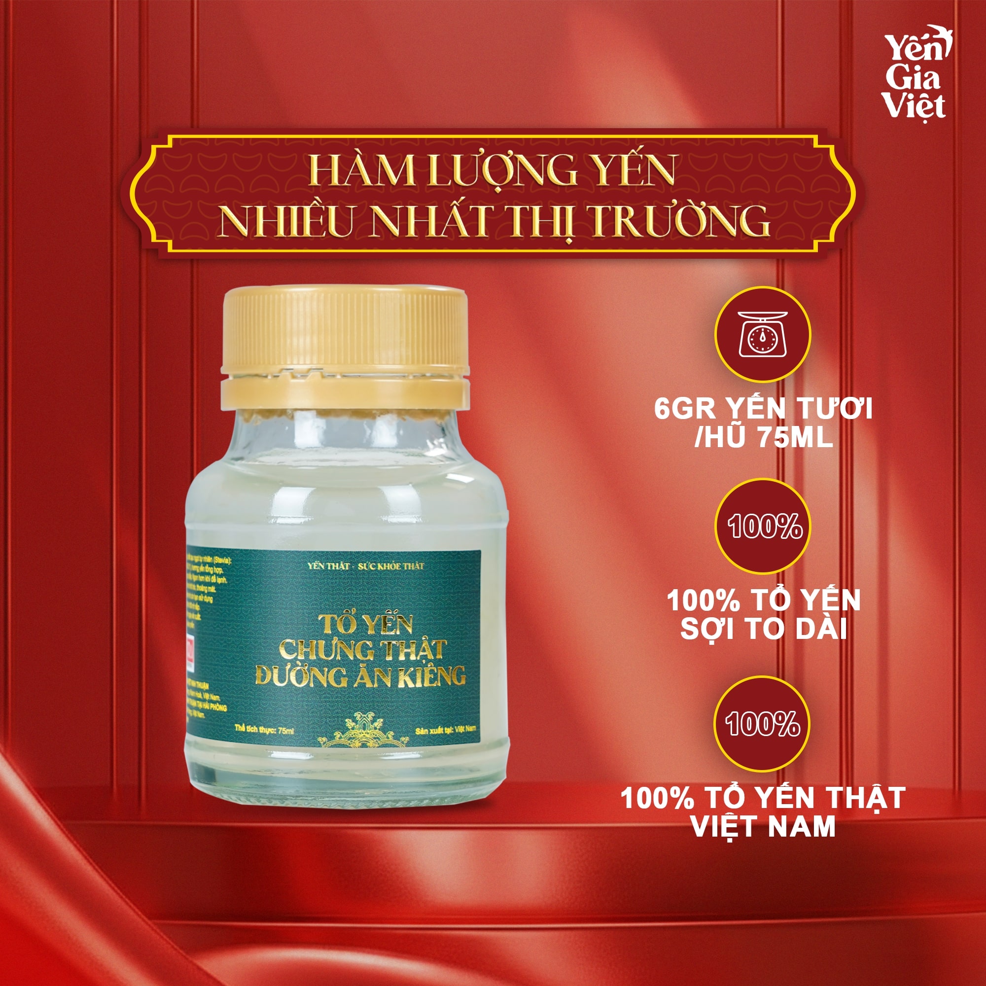 Tổ Yến Chưng Thật Đường Ăn Kiêng 75ml - Hộp 6 Hũ