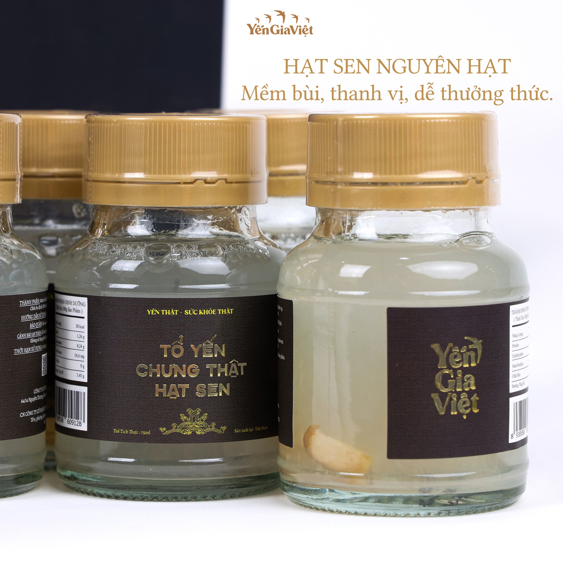 Set 6 hũ tổ yến chưng thật hạt sen Yến Gia Việt cao cấp chứa 7.5g yến tươi giúp ăn ngon, ngủ ngon - hũ 75ml