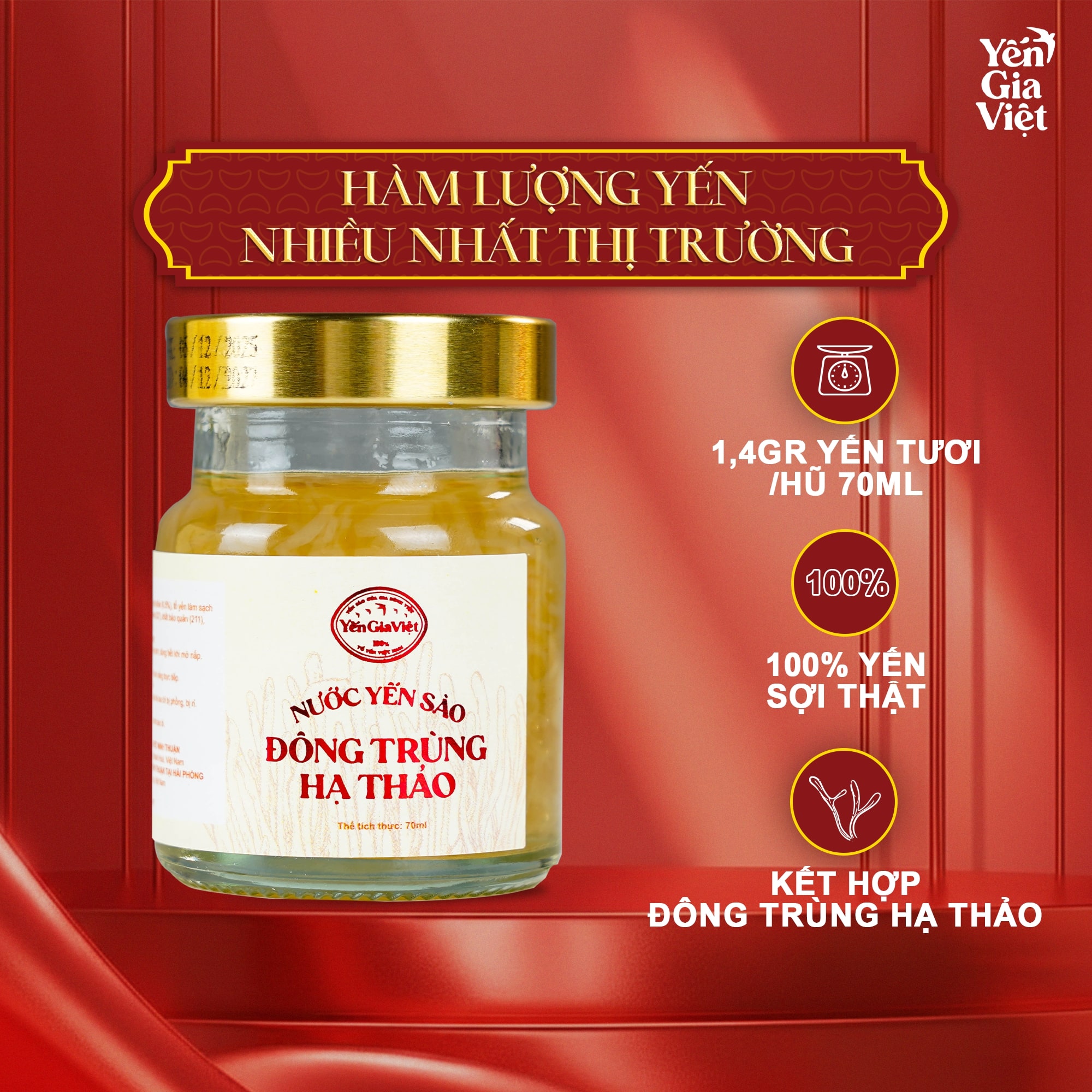 Nước Yến Sào Đông Trùng Hạ Thảo 70ml - Thùng 60 Hũ
