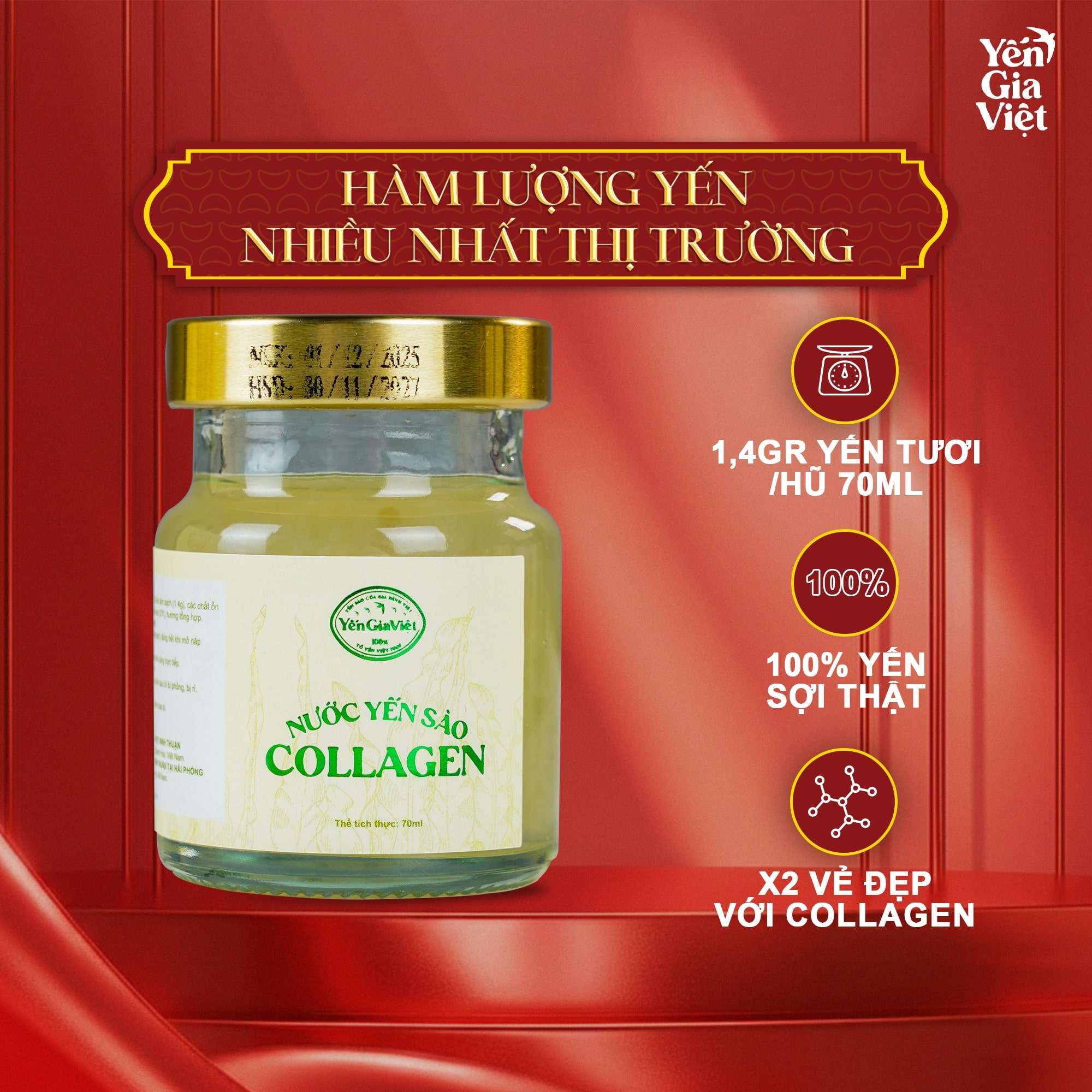 Nước Yến Sào Collagen 70ml - Thùng 60 Hũ