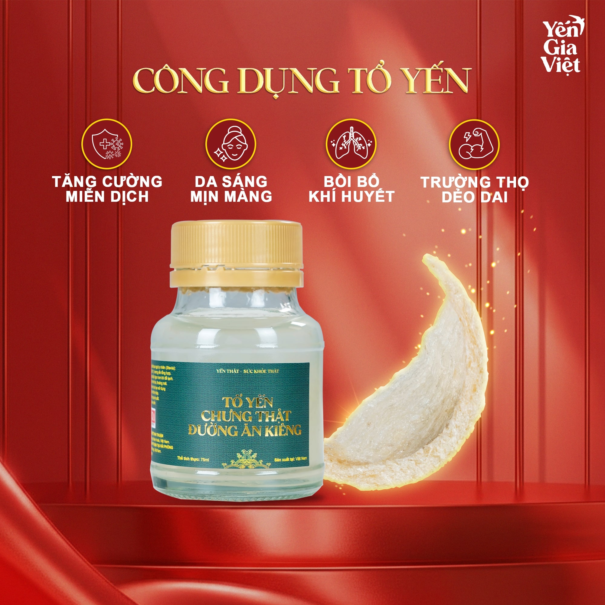 Tổ Yến Chưng Thật Đường Ăn Kiêng 75ml - Hộp 6 Hũ