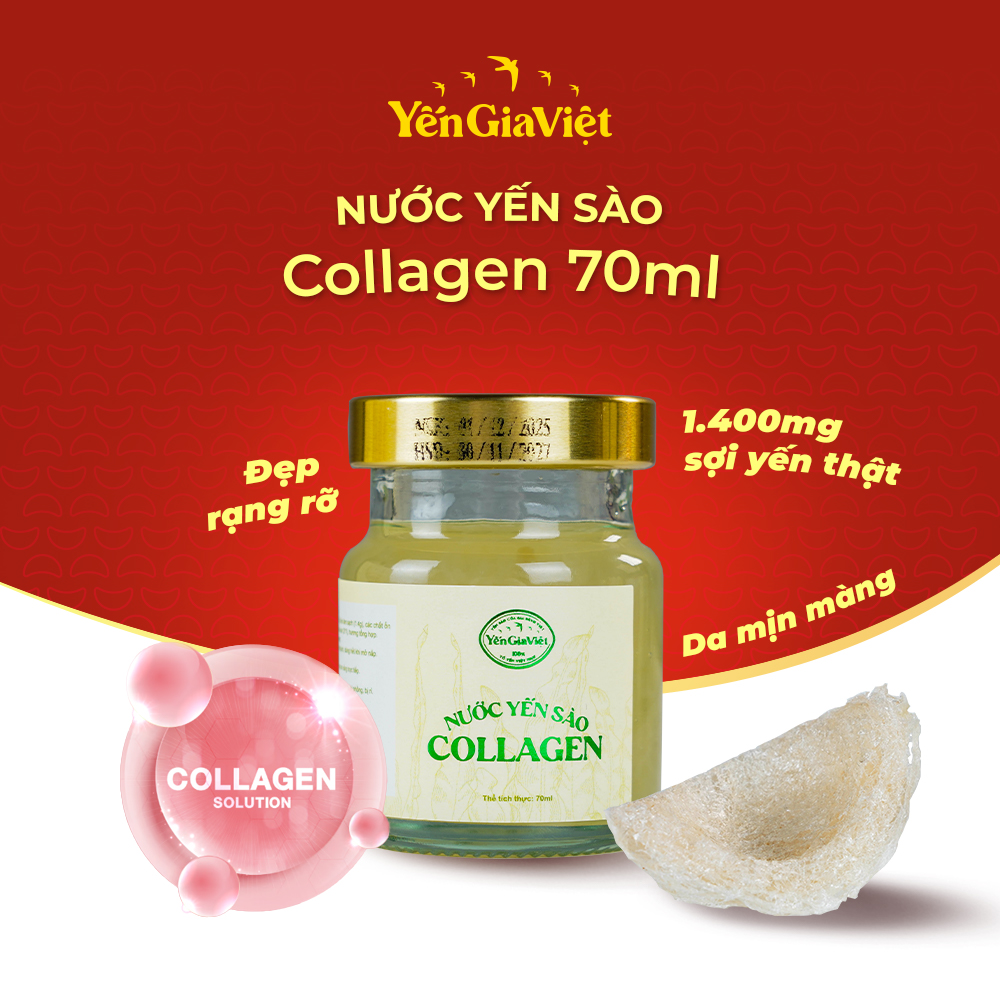 Set 6 hũ nước yến sào Collagen Yến Gia Việt giúp hạn chế lão hóa da, tăng độ đàn hồi, săn chắc da - hũ 70ml