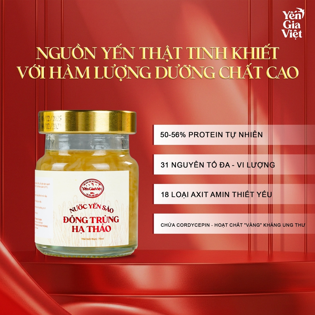 Set 6 hũ nước yến sào đông trùng hạ thảo Yến Gia Việt giúp tăng cường đề kháng, phục hồi sức khỏe - hũ 70ml