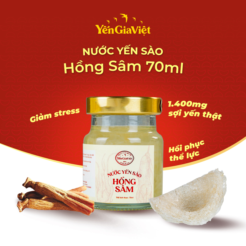 Set 6 hũ nước yến sào Hồng sâm Yến Gia Việt giúp bồi bổ sức khỏe, tốt cho tim mạch, tăng sinh lực - hũ 70ml