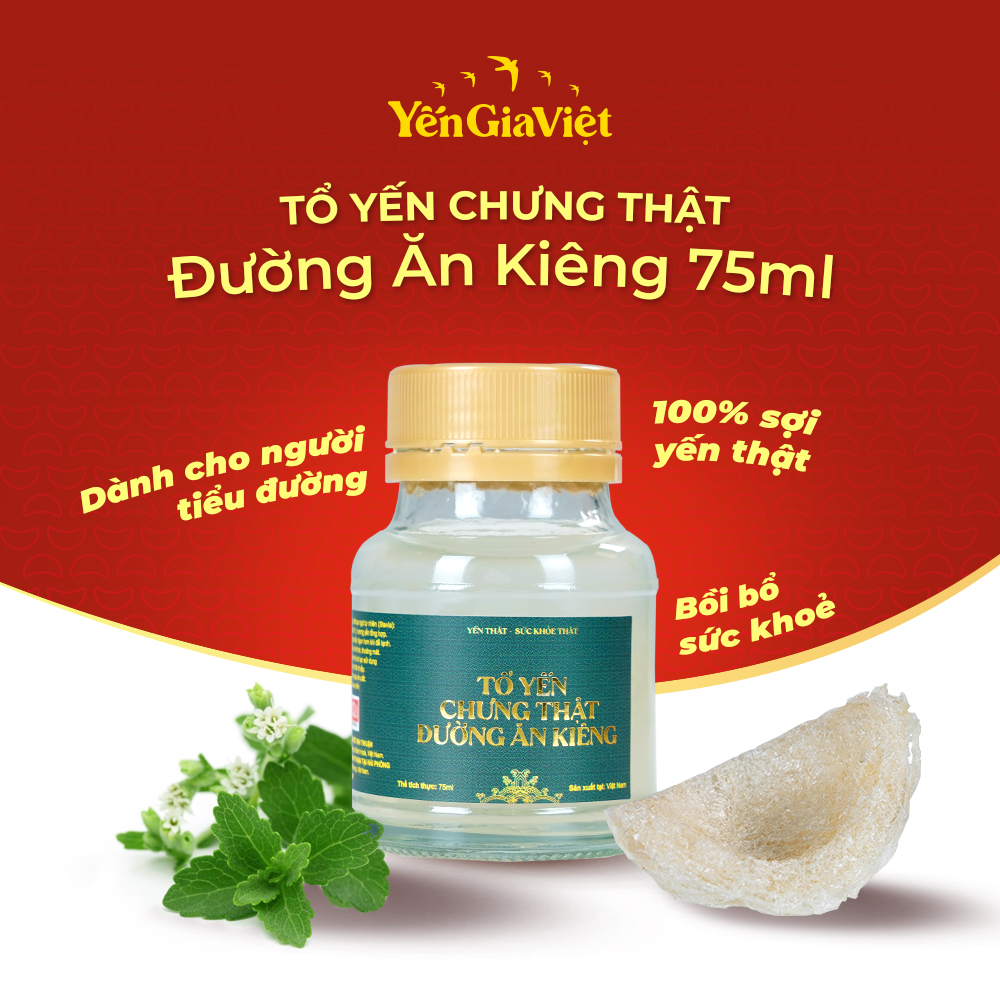 Tổ Yến Chưng Thật Đường Ăn Kiêng 75ml - Hộp 6 Hũ
