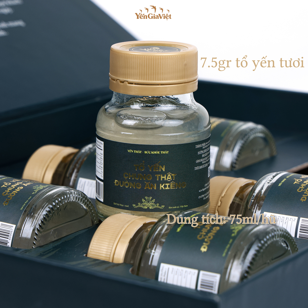 [Set 6 hũ 7.5G Yến Tươi] Tổ Yến Chưng Thật Đường ăn kiêng Yến Gia Việt cao cấp cho người tiểu đường - hũ 75ml