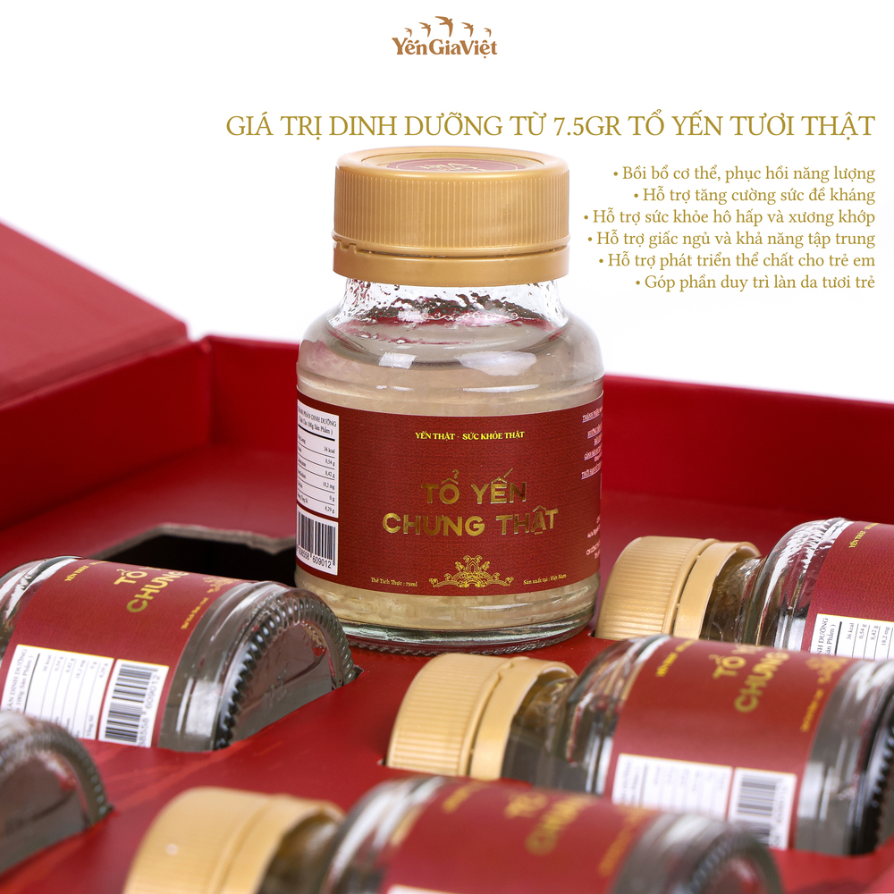 [Set 6 hũ 7.5g Yến Tươi ] Tổ Yến Chưng Thật Đường phèn Yến Gia Việt cao cấp yến tươi giúp bồi bổ sức khỏe - hũ 75ml