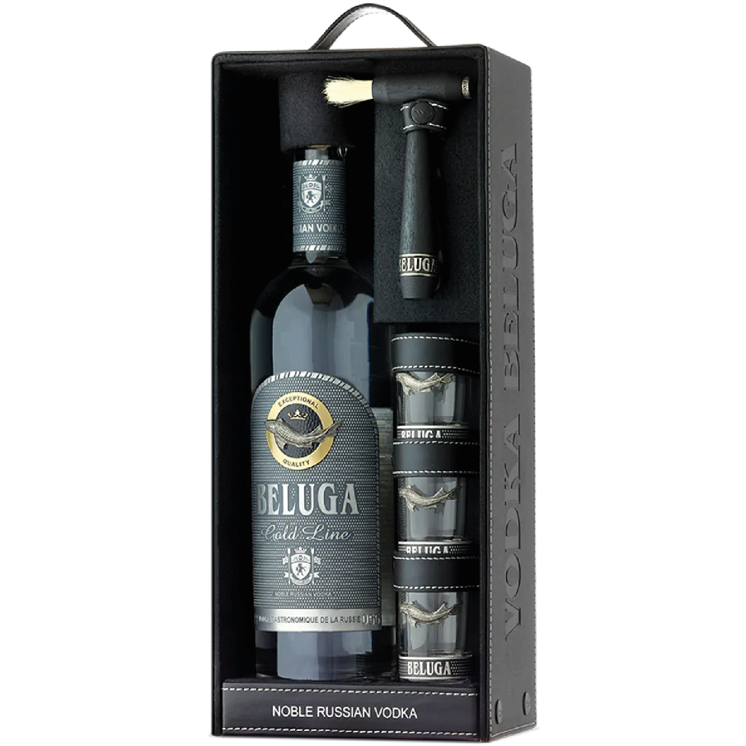 <b>Beluga Gold Line Leather Gift Box with 3 Glasses</b><br>70cl | 40%