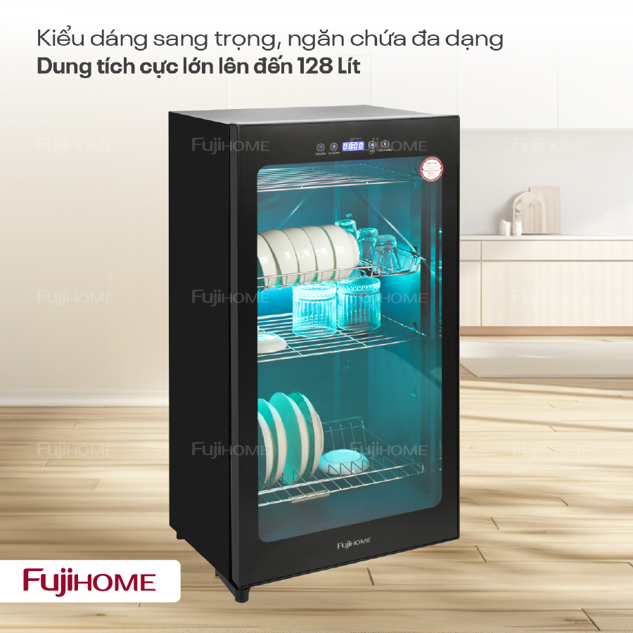 Tủ sấy chén bát gia đình Fujihome DD128 128 lít màu đen - sấy cả bình sữa cho bé