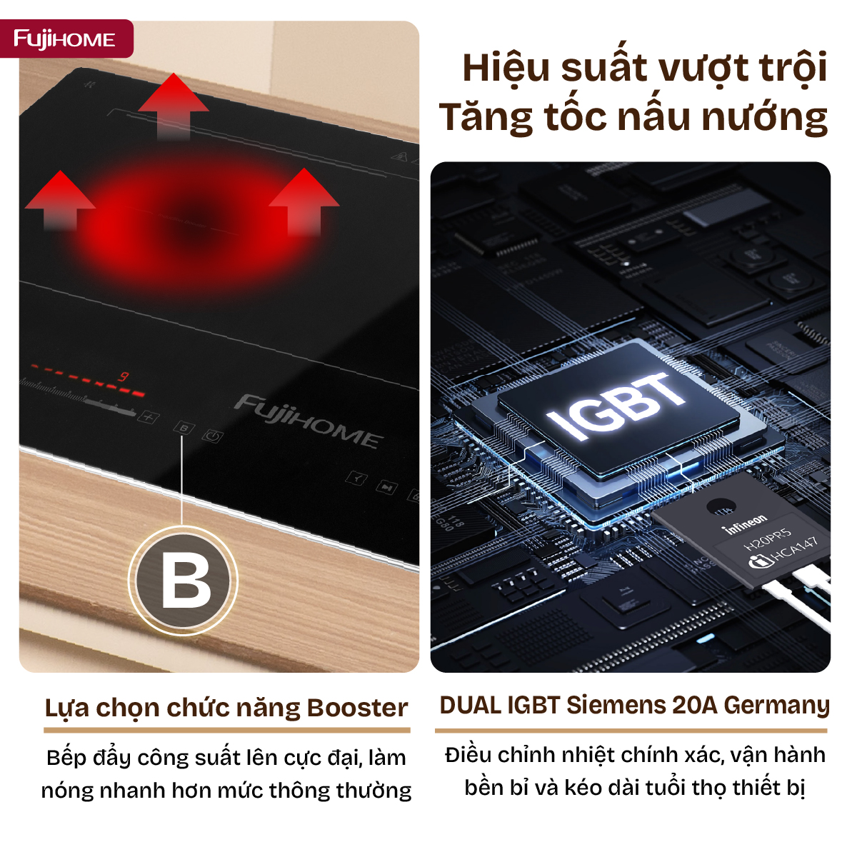 Fujihome IC2622 – bếp từ đôi 4400W nấu nhanh hai món, vuốt trượt tiện tay