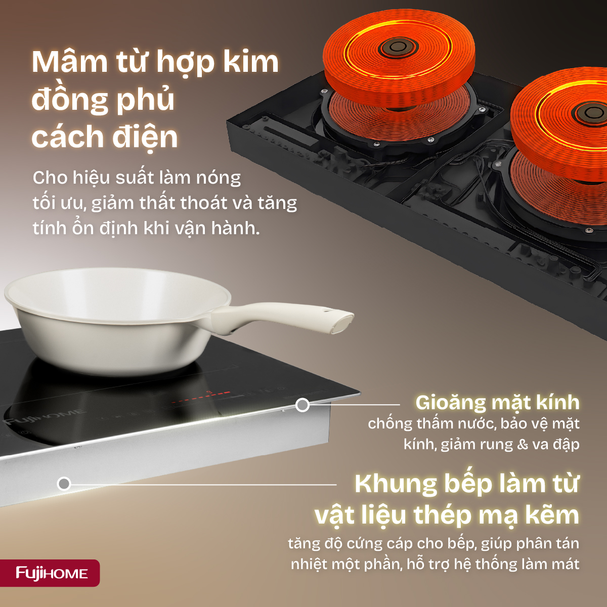 Fujihome IC2622 – bếp từ đôi 4400W nấu nhanh hai món, vuốt trượt tiện tay