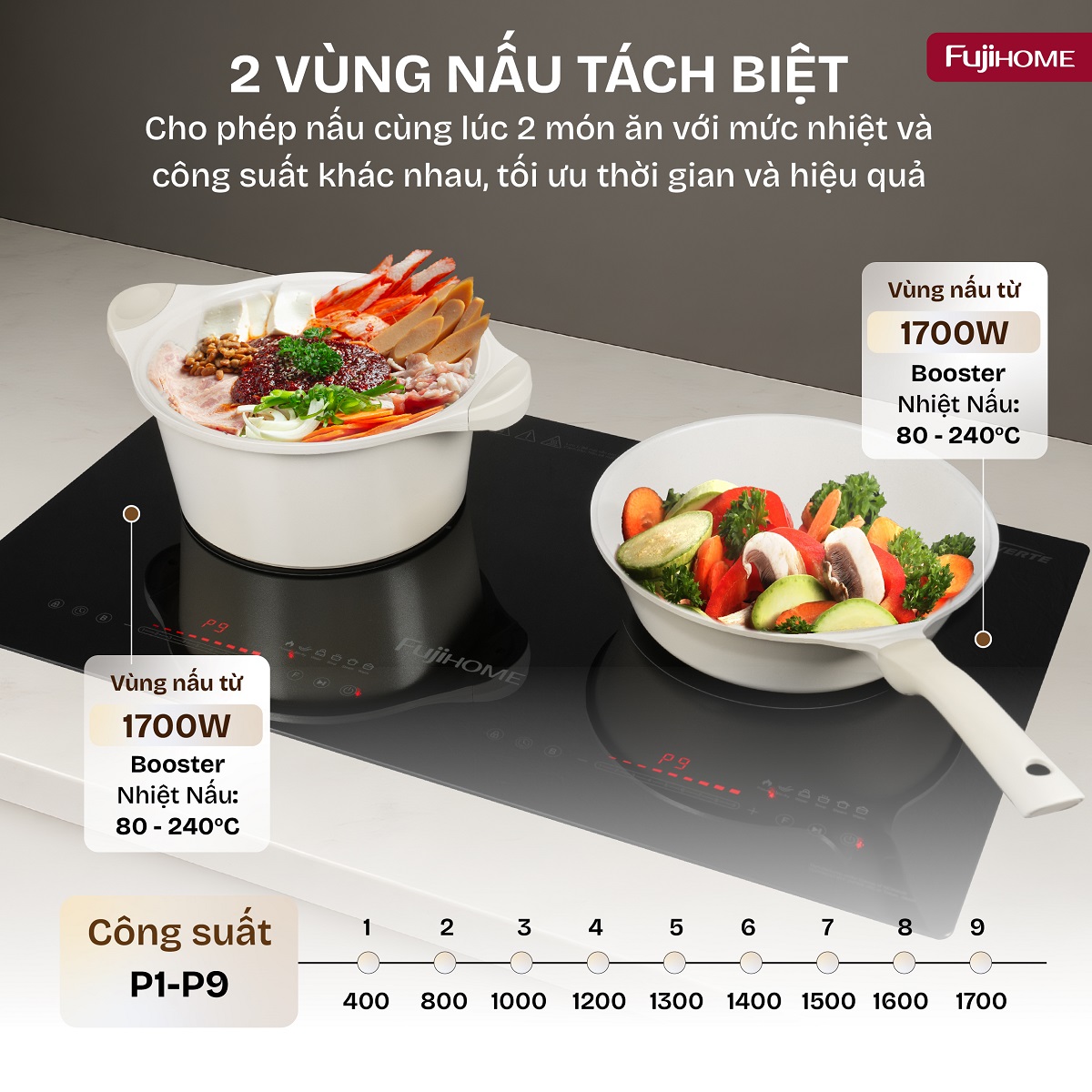 Fujihome IC2623 – bếp từ đôi 3600W biến tần, ninh hầm êm, giữ ấm 3 mức