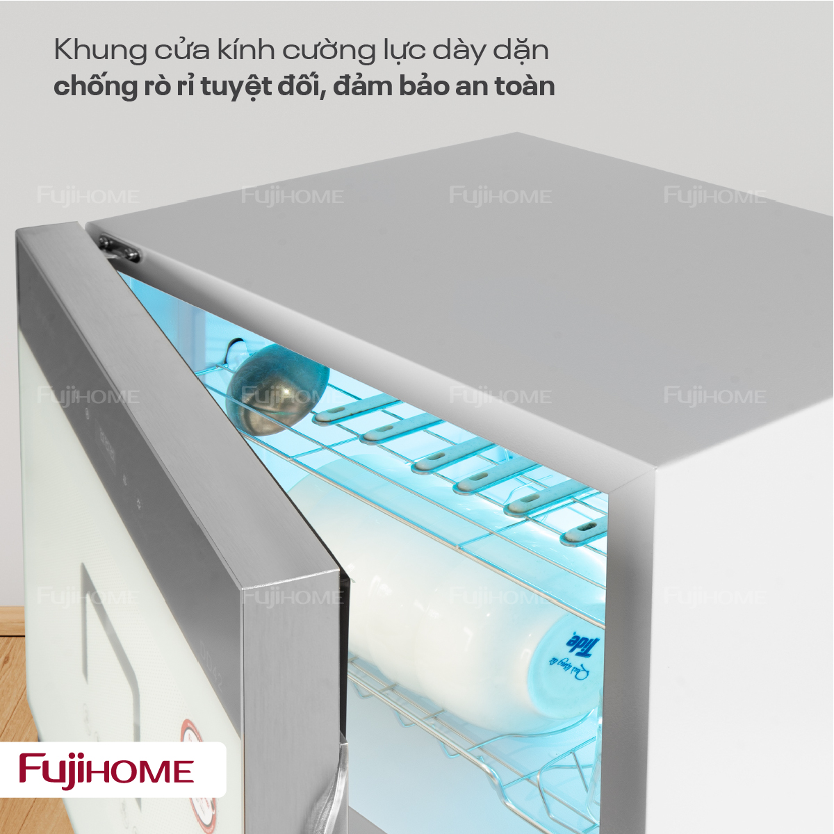 Fujihome DD68 – tủ sấy bát đĩa 68L diệt khuẩn UV Ozone cho nhà 4–6 người