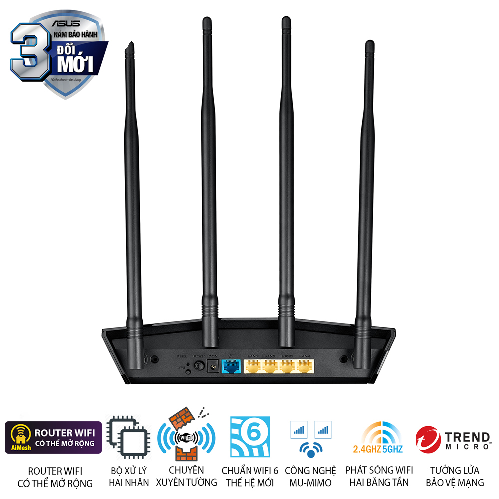 Router Wifi 6 băng tần kép Asus RT-AX1800HP | Hàng chính hãng