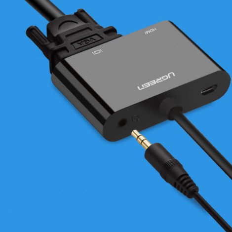 Cáp HDMI To HDMI/VGA + Audio 3.5mm Ugreen 40744 (Nguồn Micro USB 5V) | Hàng chính hãng